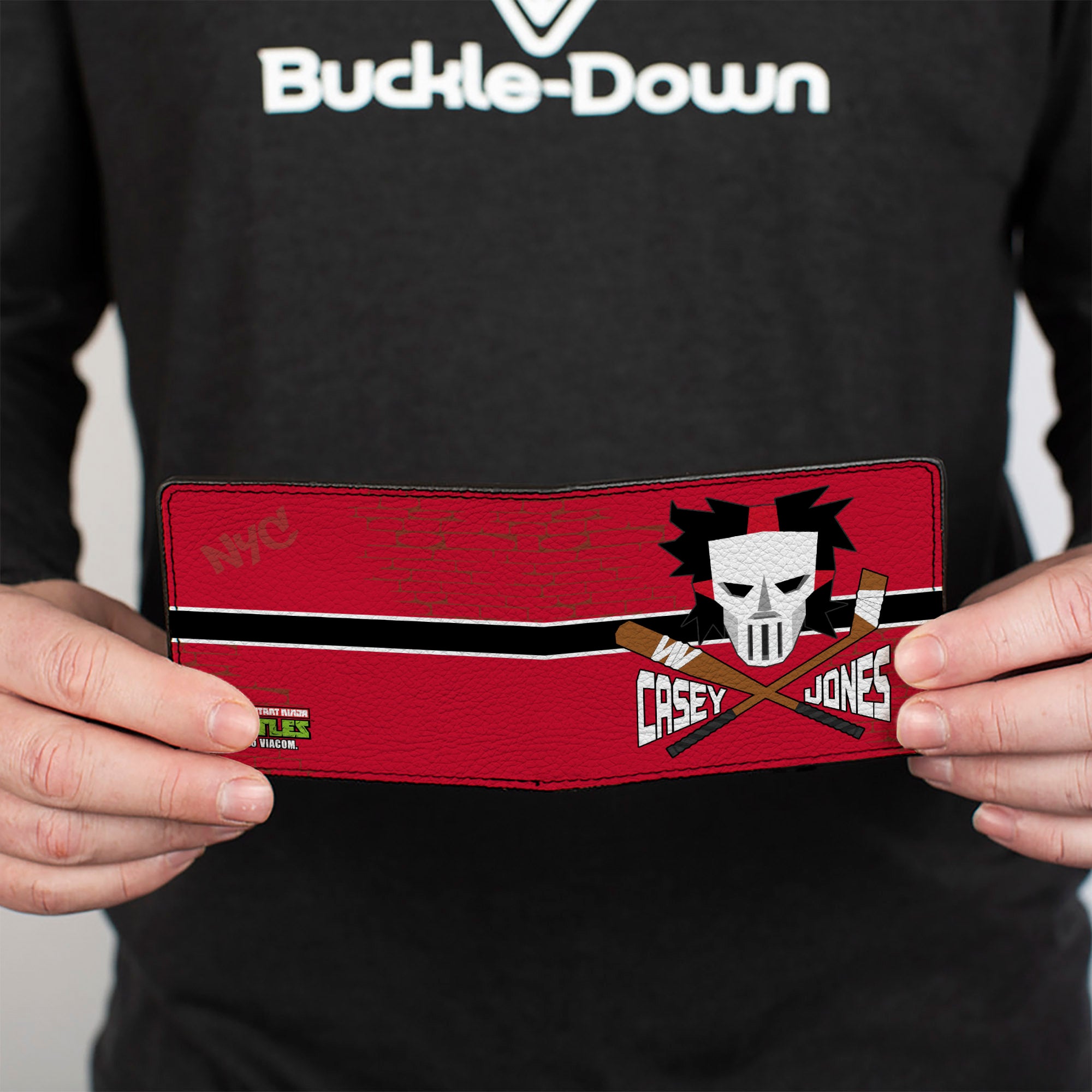 Bi-Fold Wallet - CASEY JONES Baseball Bat & Hockey Stick Bricks Stripe Reds White Black Bi-Fold Wallets Teenage Mutant Ninja Turtles