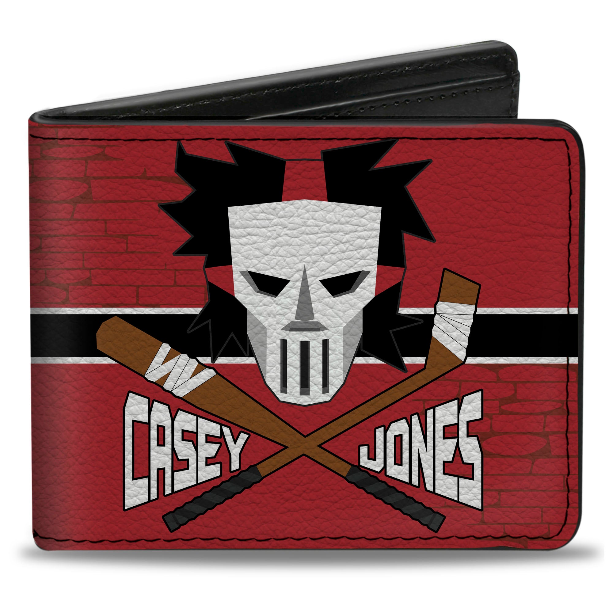 Bi-Fold Wallet - CASEY JONES Baseball Bat & Hockey Stick Bricks Stripe Reds White Black Bi-Fold Wallets Teenage Mutant Ninja Turtles