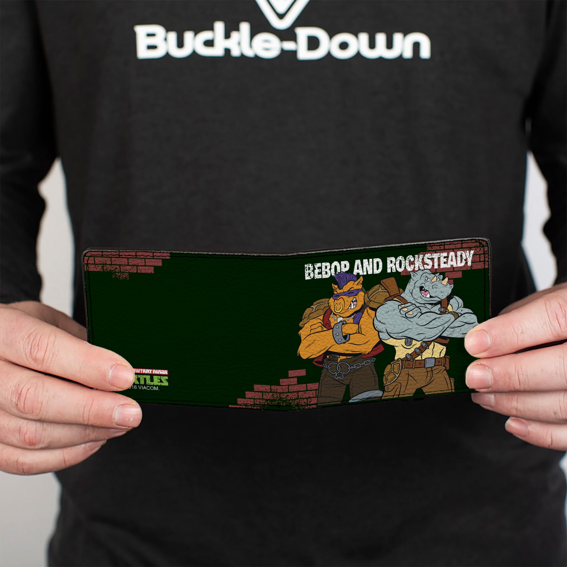 Bi-Fold Wallet - TMNT Rocksteady & Bebop Poses Bricks Gray Black Bi-Fold Wallets Teenage Mutant Ninja Turtles