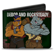 Bi-Fold Wallet - TMNT Rocksteady & Bebop Poses Bricks Gray Black Bi-Fold Wallets Teenage Mutant Ninja Turtles