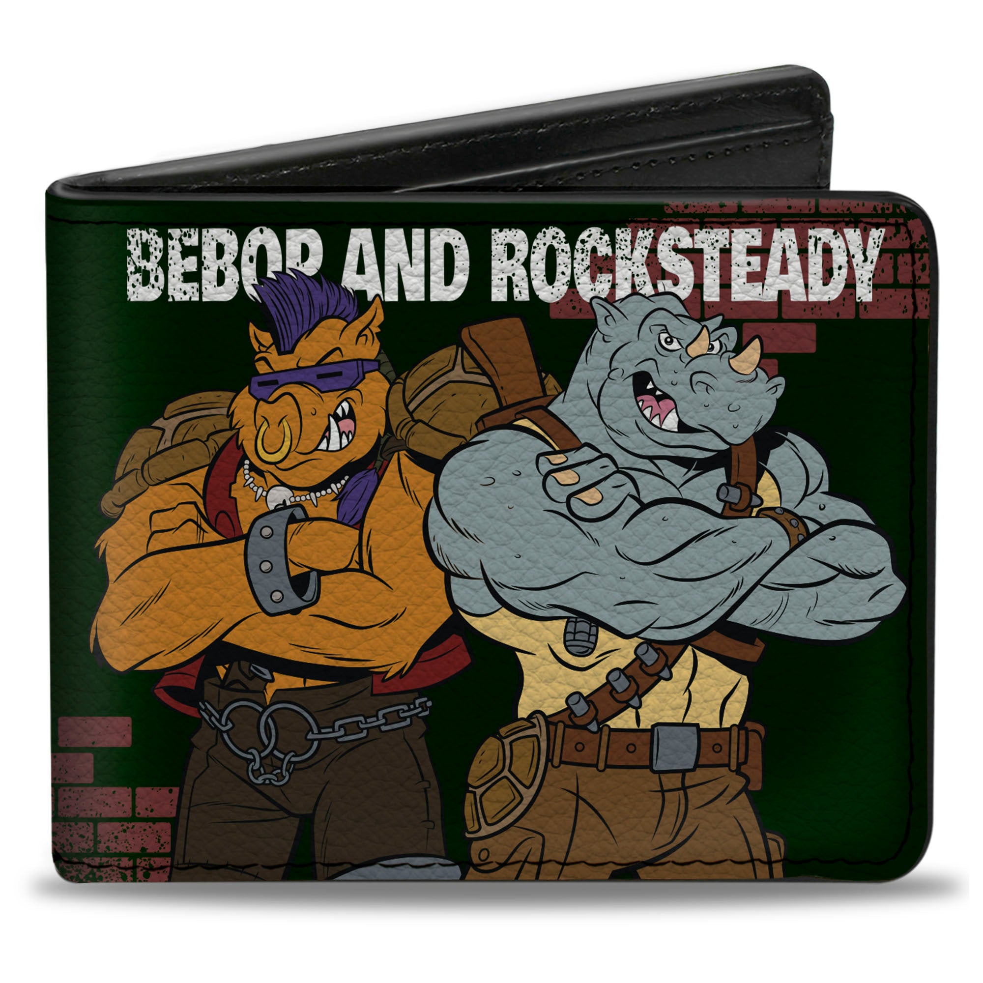 Bi-Fold Wallet - TMNT Rocksteady & Bebop Poses Bricks Gray Black Bi-Fold Wallets Teenage Mutant Ninja Turtles