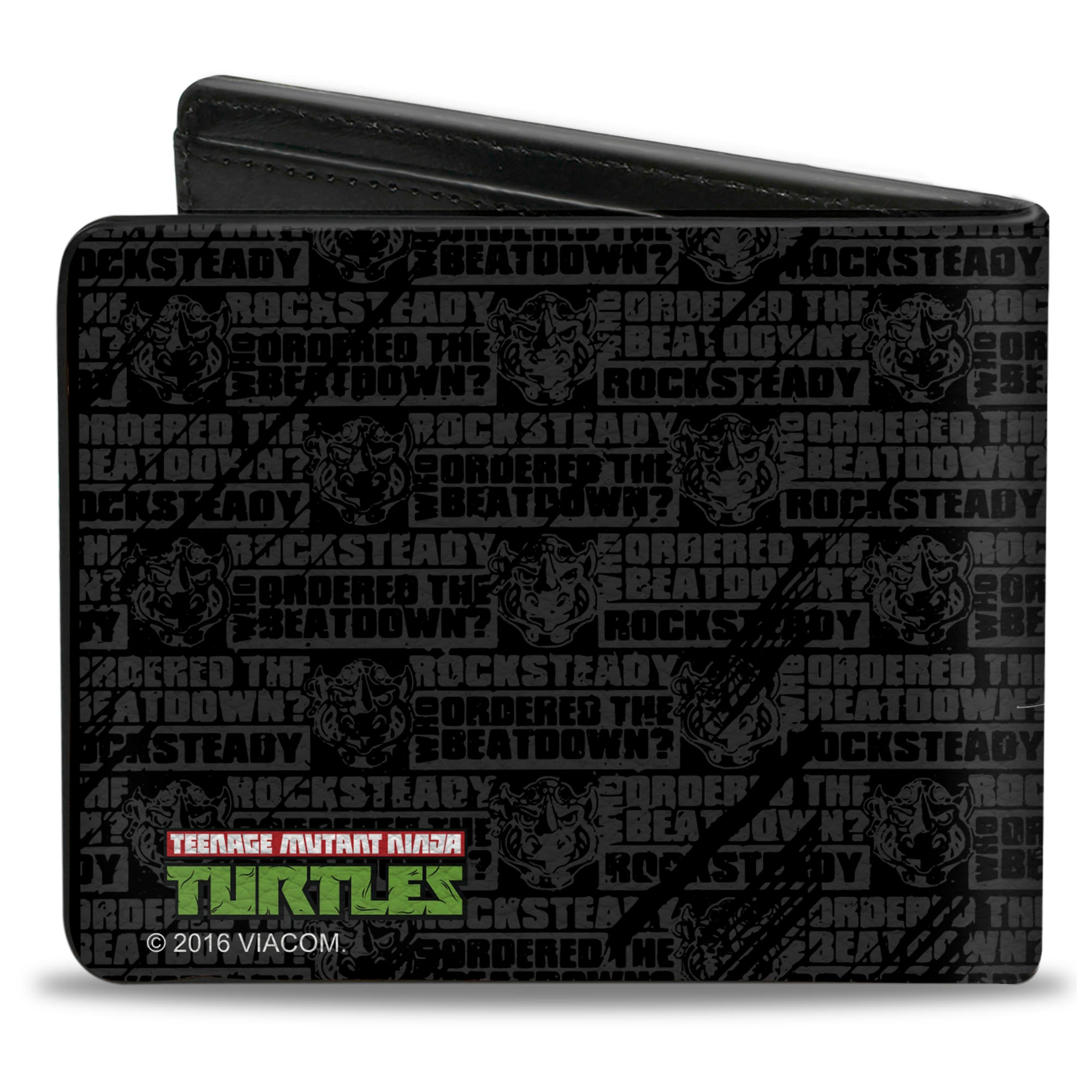 Bi-Fold Wallet - ROCKSTEADY Break Through Pose WHO ORDERED THE BEATDOWN Blocks Black Grays Gold Bi-Fold Wallets Teenage Mutant Ninja Turtles