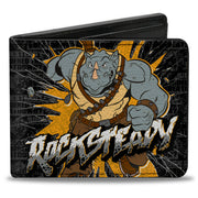Bi-Fold Wallet - ROCKSTEADY Break Through Pose WHO ORDERED THE BEATDOWN Blocks Black Grays Gold Bi-Fold Wallets Teenage Mutant Ninja Turtles