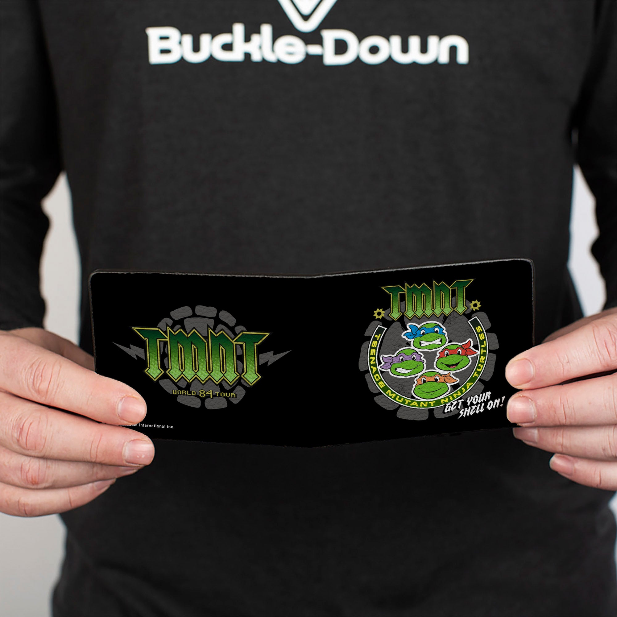 Bi-Fold Wallet - Classic TMNT-GET YOUR SHELL ON + TMNT WORLD TOUR 84 Black Gray Green Bi-Fold Wallets Teenage Mutant Ninja Turtles