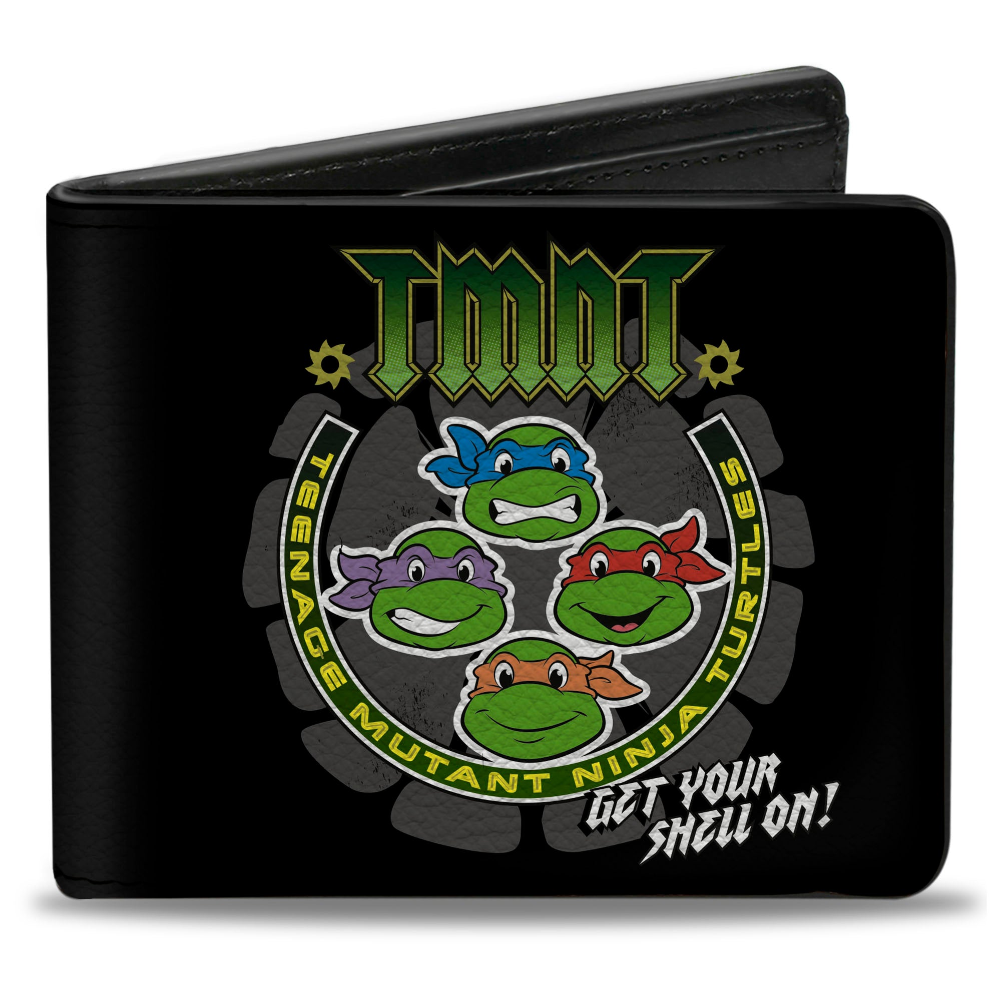Bi-Fold Wallet - Classic TMNT-GET YOUR SHELL ON + TMNT WORLD TOUR 84 Black Gray Green Bi-Fold Wallets Teenage Mutant Ninja Turtles