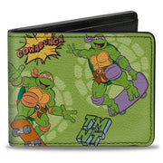 Bi-Fold Wallet - Teenage Mutant Ninja Turtles COWABUNGA Skateboarding Poses Greens Bi-Fold Wallets Teenage Mutant Ninja Turtles