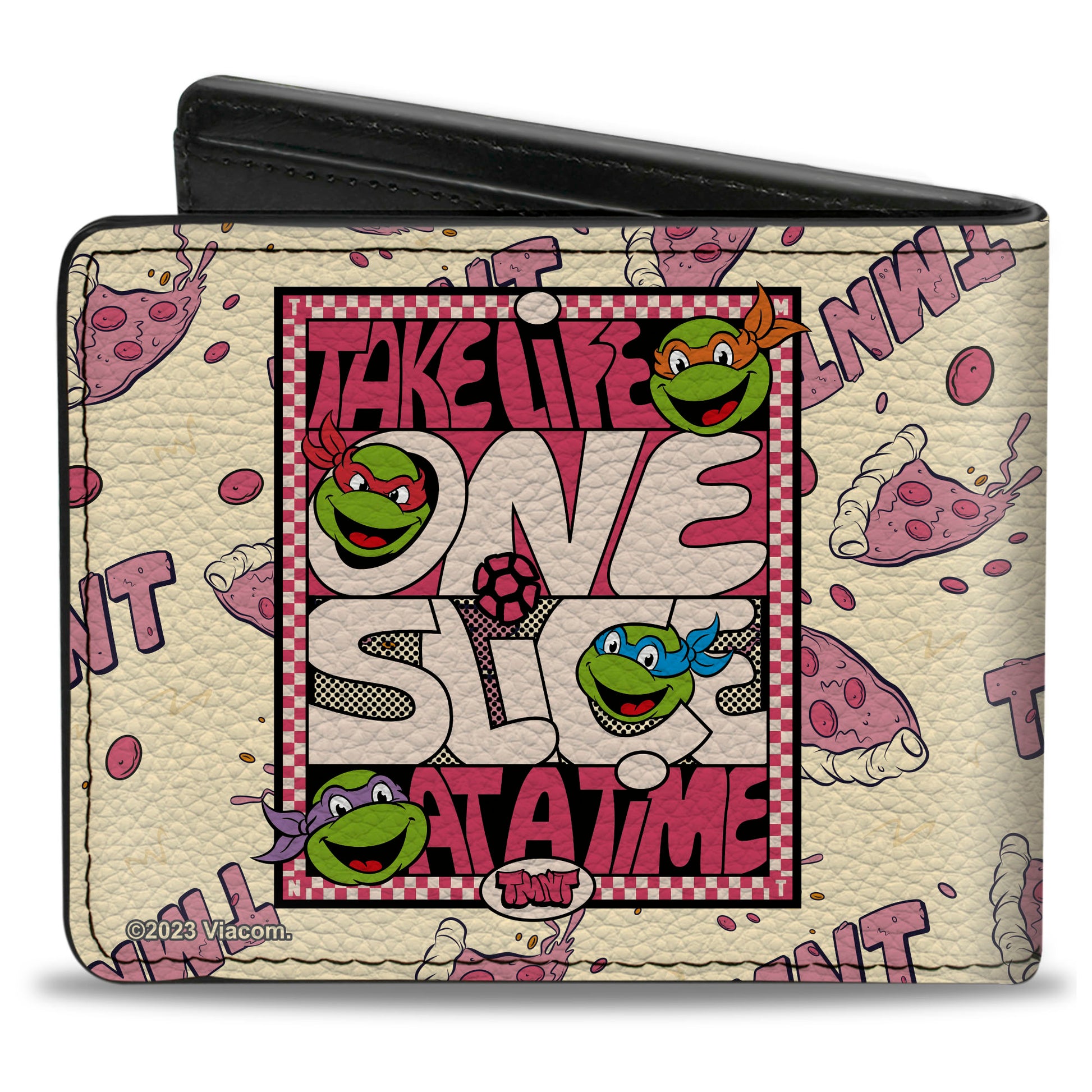 Bi-Fold Wallet - Teenage Mutant Ninja Turtles TAKE LIFE ONE SLICE AT A TIME Pizza Collage Beige/Reds Bi-Fold Wallets Teenage Mutant Ninja Turtles