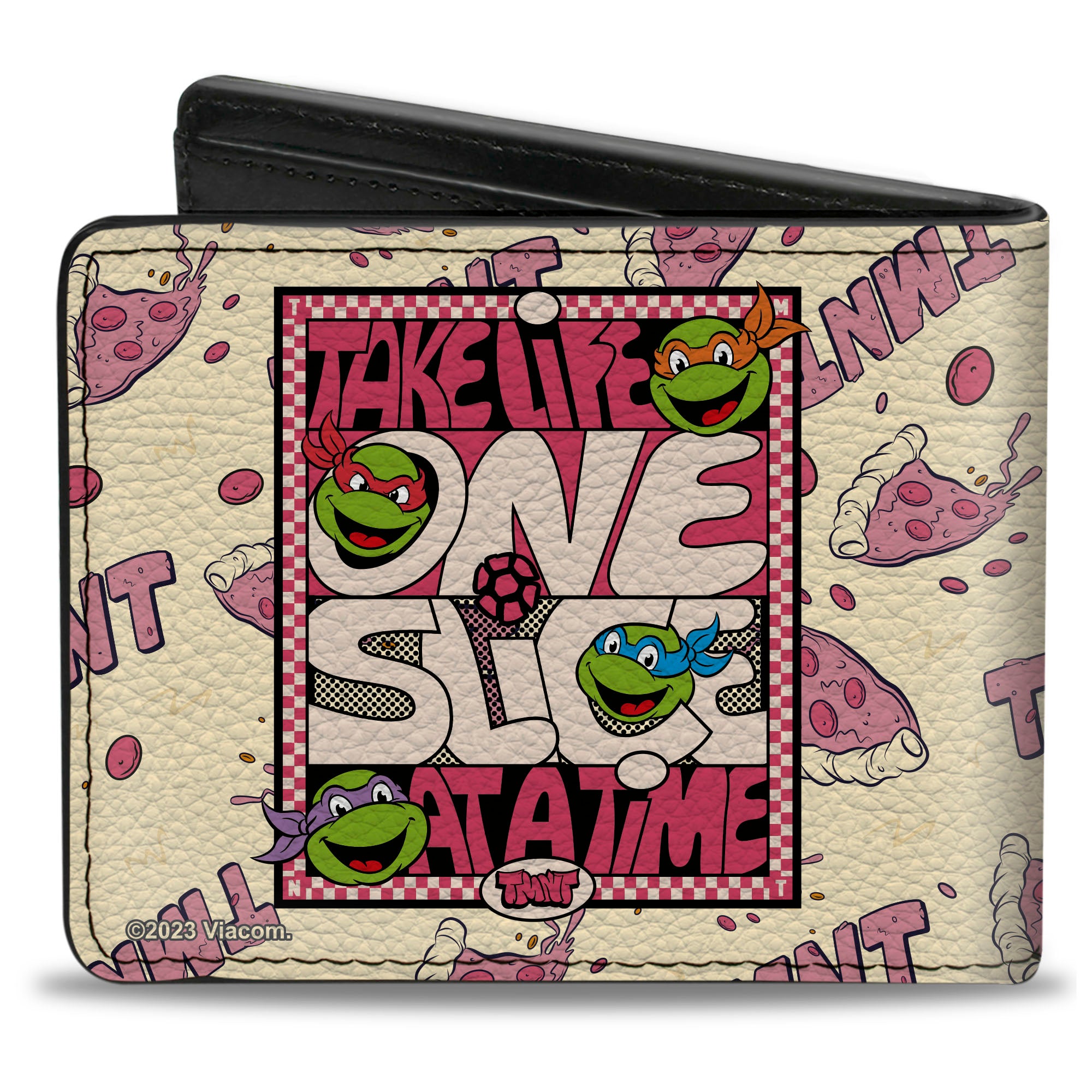 Bi-Fold Wallet - Teenage Mutant Ninja Turtles TAKE LIFE ONE SLICE AT A TIME Pizza Collage Beige/Reds Bi-Fold Wallets Teenage Mutant Ninja Turtles