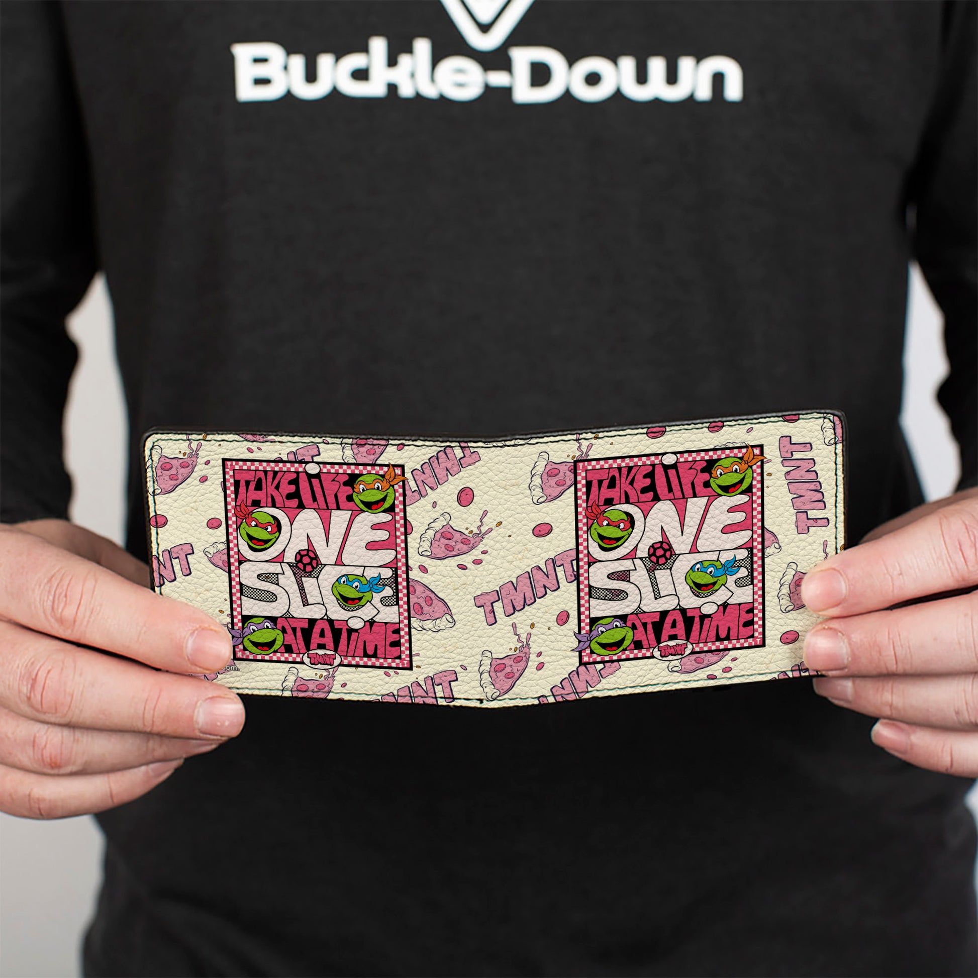 Bi-Fold Wallet - Teenage Mutant Ninja Turtles TAKE LIFE ONE SLICE AT A TIME Pizza Collage Beige/Reds Bi-Fold Wallets Teenage Mutant Ninja Turtles