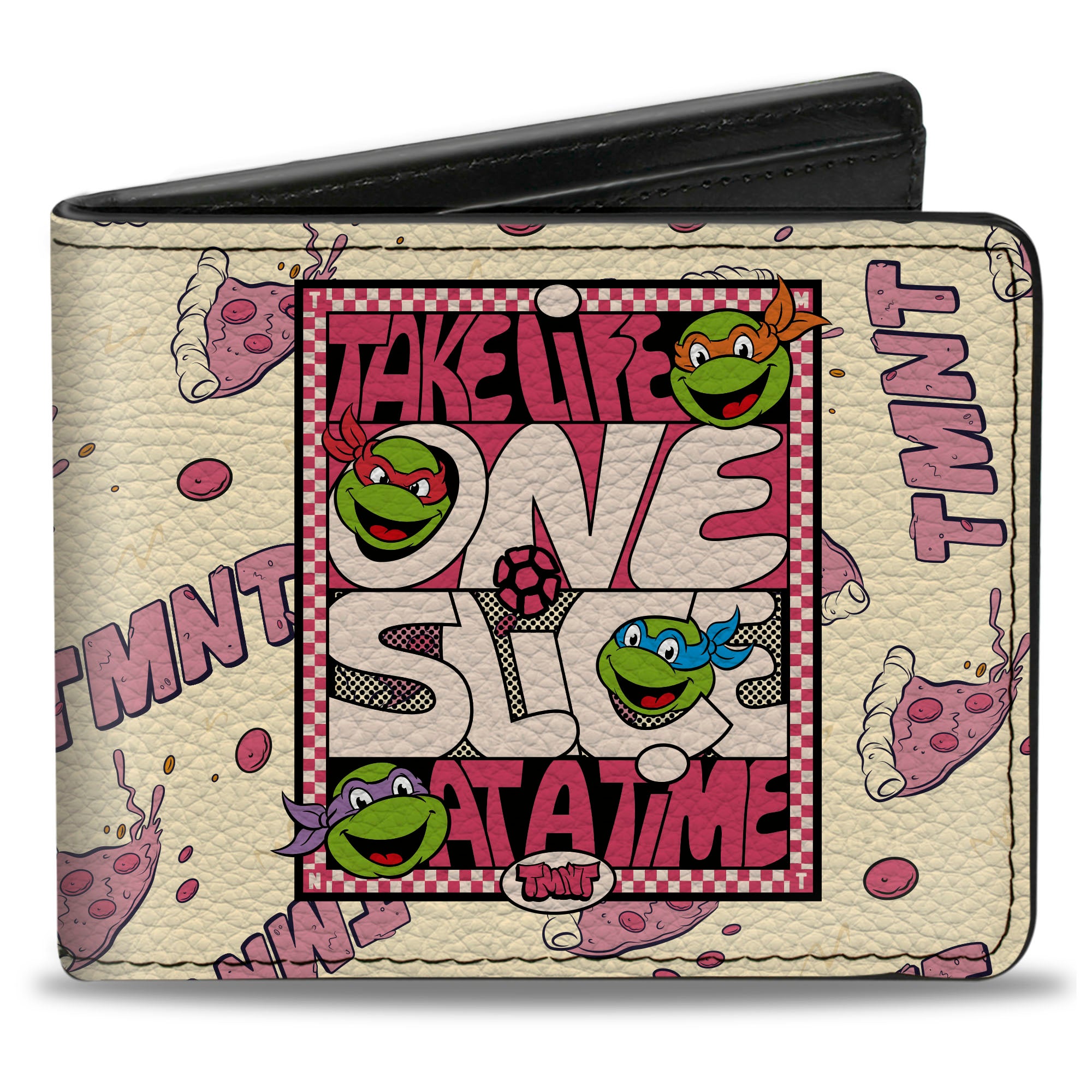 Bi-Fold Wallet - Teenage Mutant Ninja Turtles TAKE LIFE ONE SLICE AT A TIME Pizza Collage Beige/Reds Bi-Fold Wallets Teenage Mutant Ninja Turtles