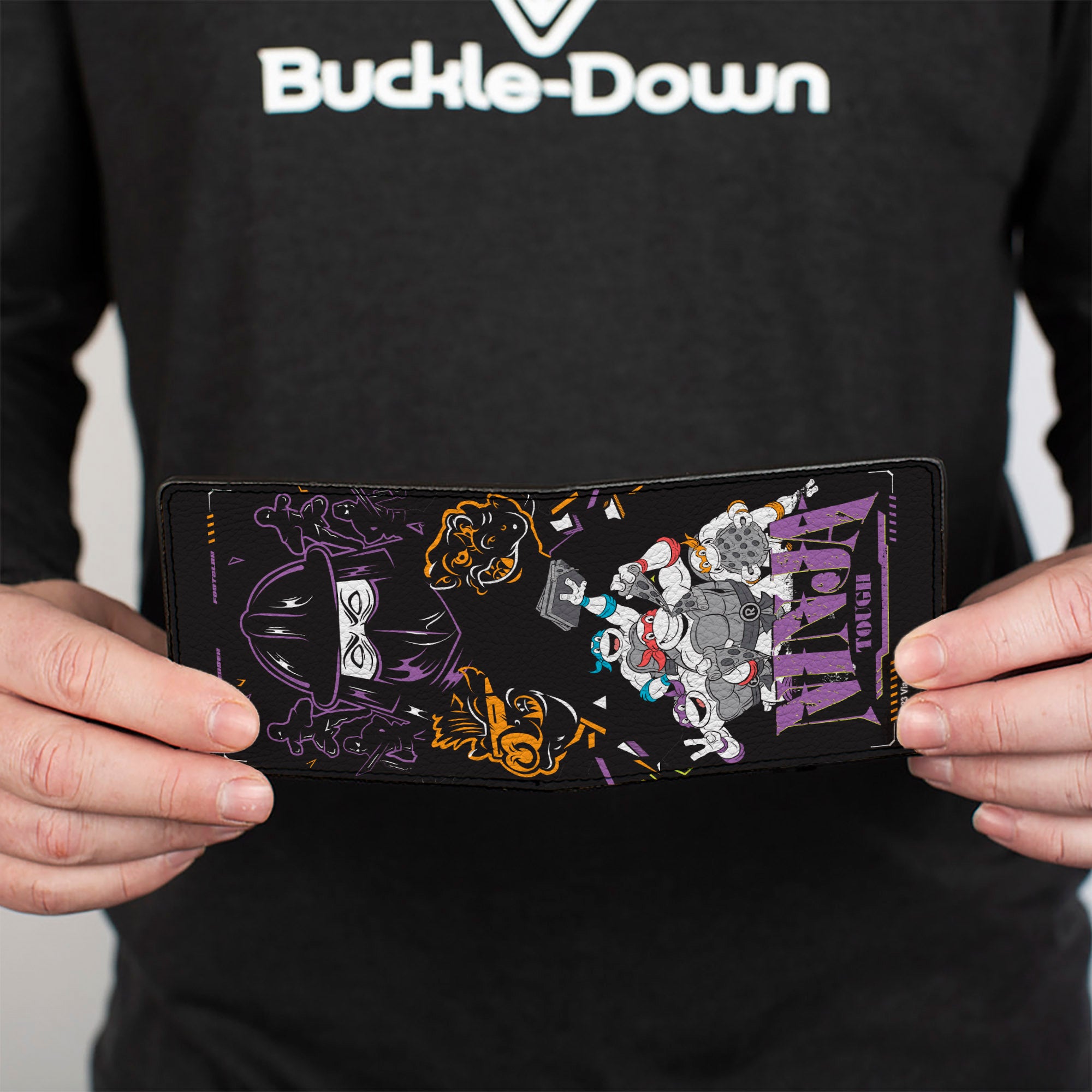 Bi-Fold Wallet - Teenage Mutant Ninja Turtles NINJA TOUGH Group Pose and Enemies Black/Multi Color Bi-Fold Wallets Teenage Mutant Ninja Turtles