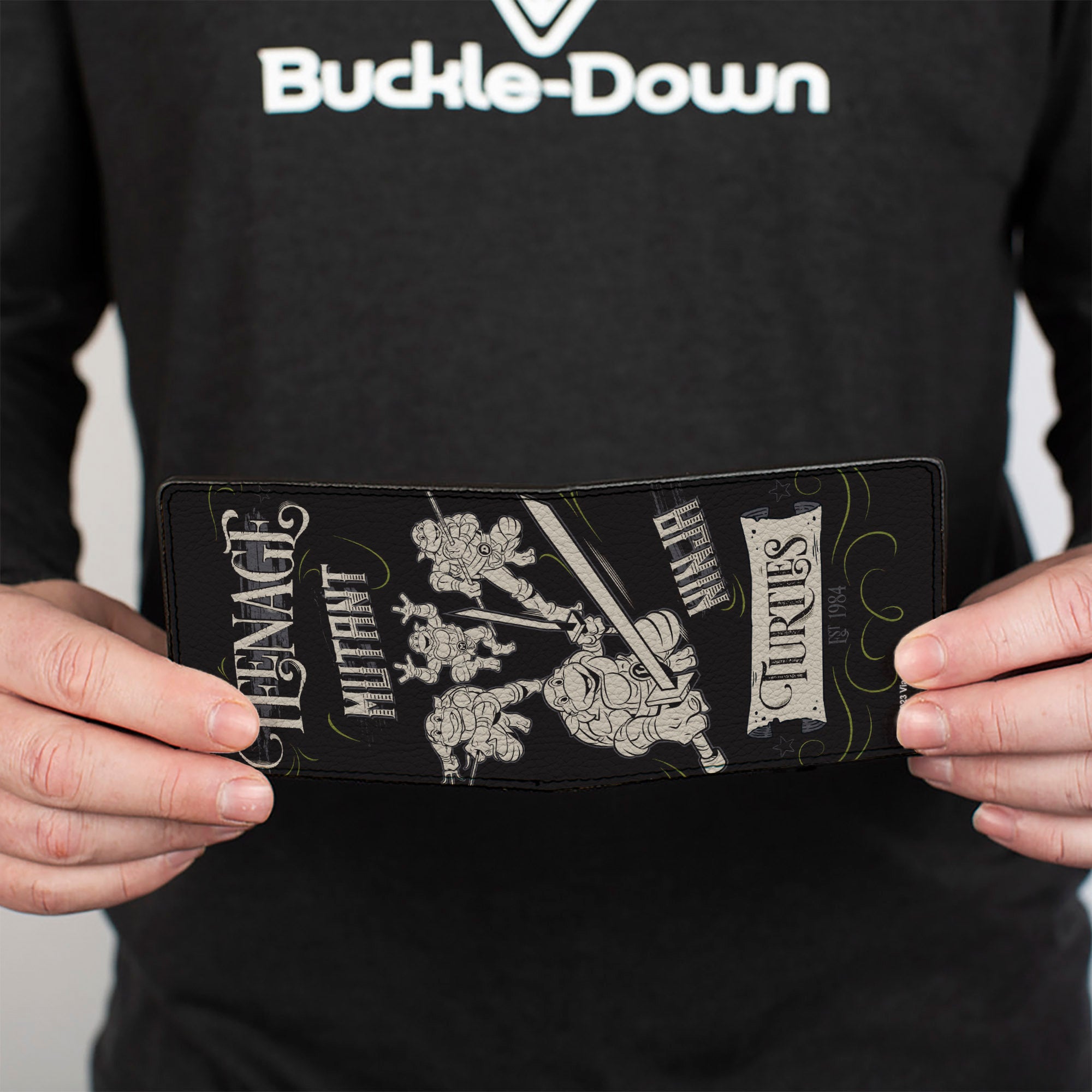 Bi-Fold Wallet - TEENAGE MUTANT NINJA TURTLES Est. 1984 Action Poses Black/White Bi-Fold Wallets Teenage Mutant Ninja Turtles