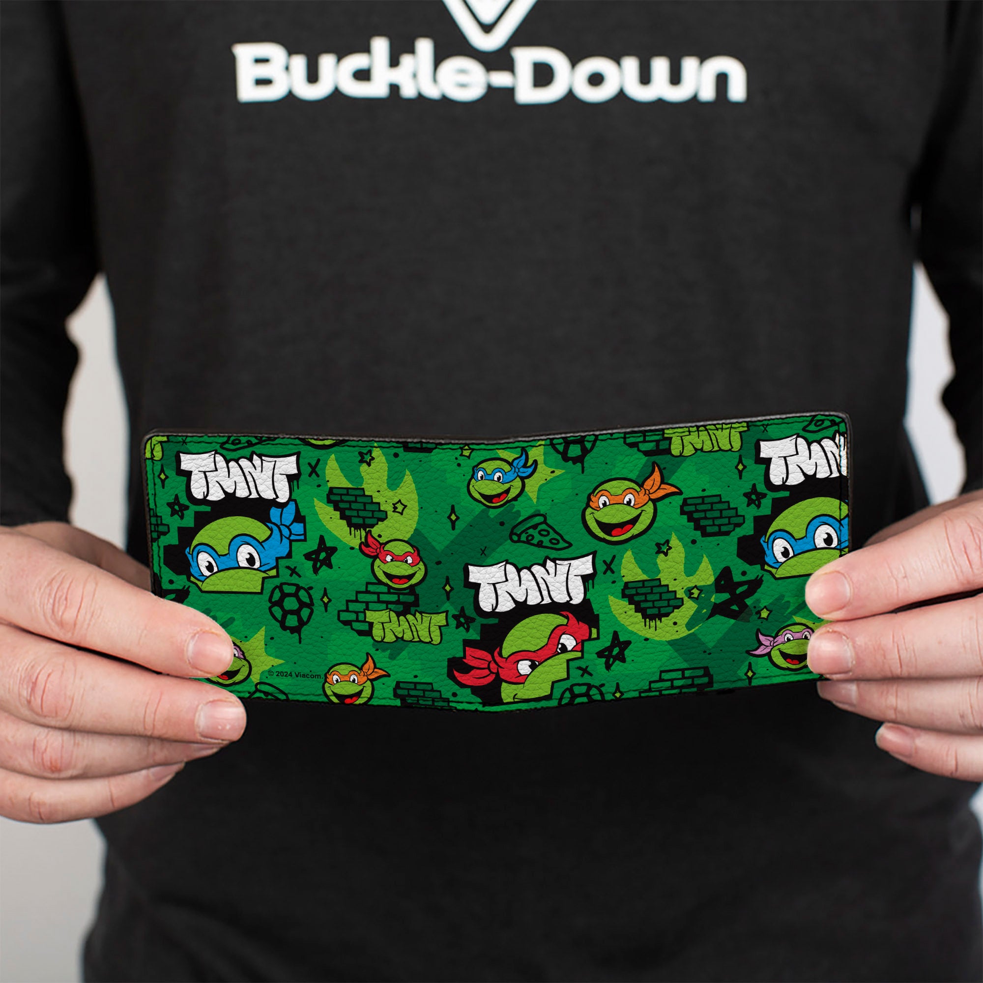 Bi-Fold Wallet - Teenage Mutant Ninja Turtles TMNT Faces Brick Wall Greens Bi-Fold Wallets Nickelodeon