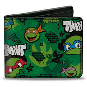 Bi-Fold Wallet - Teenage Mutant Ninja Turtles TMNT Faces Brick Wall Greens Bi-Fold Wallets Nickelodeon