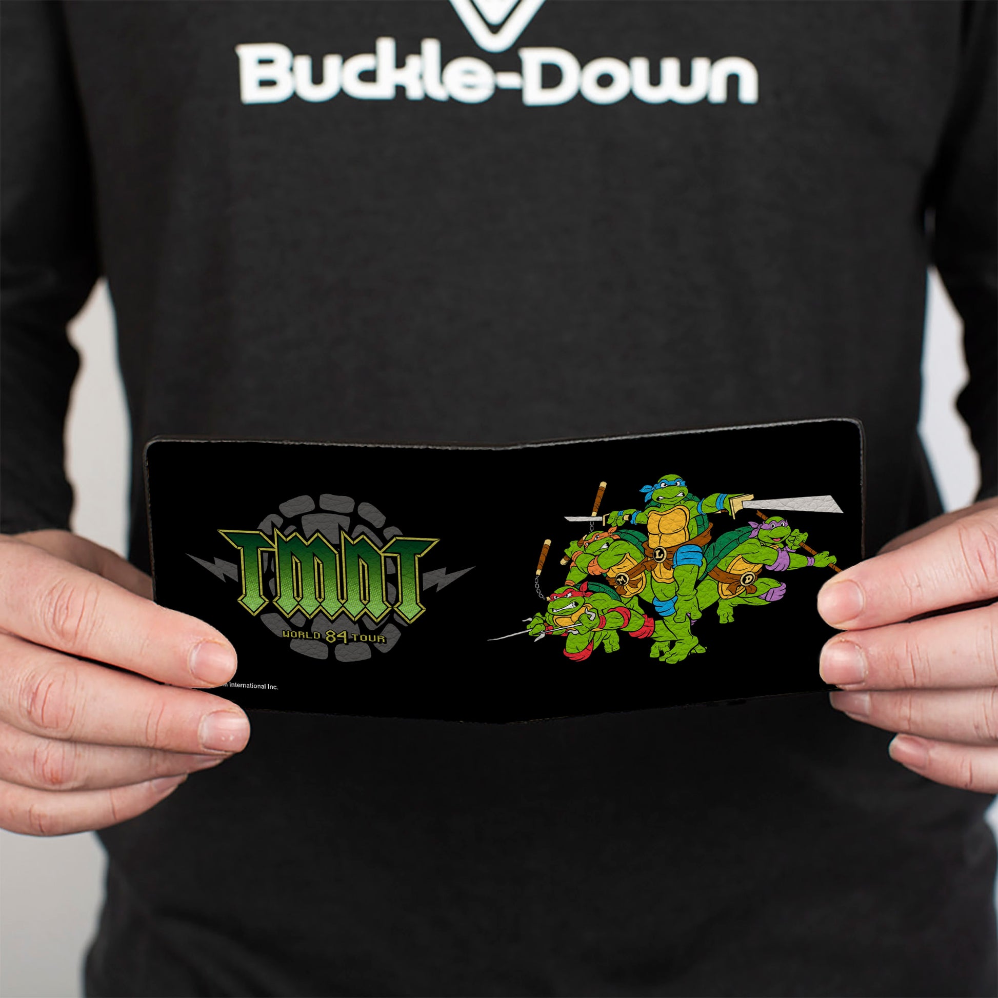 Bi-Fold Wallet - Classic TMNT Group Pose + TMNT WORLD TOUR 84 Black Green Bi-Fold Wallets Teenage Mutant Ninja Turtles