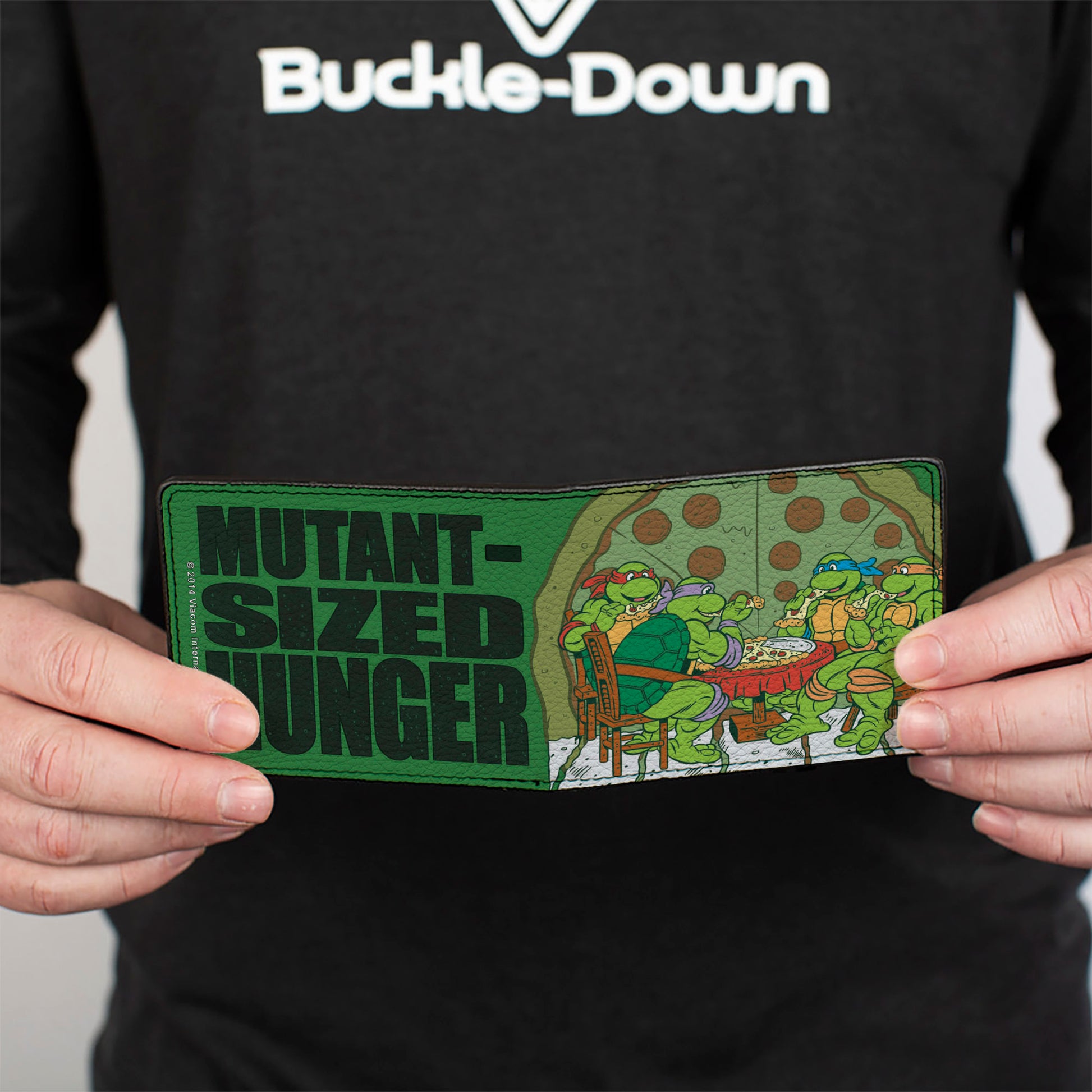 Bi-Fold Wallet - Classic TMNT Ninja Turtles Pizza Party + MUTANT SIZED HUNGER Green Black Bi-Fold Wallets Teenage Mutant Ninja Turtles