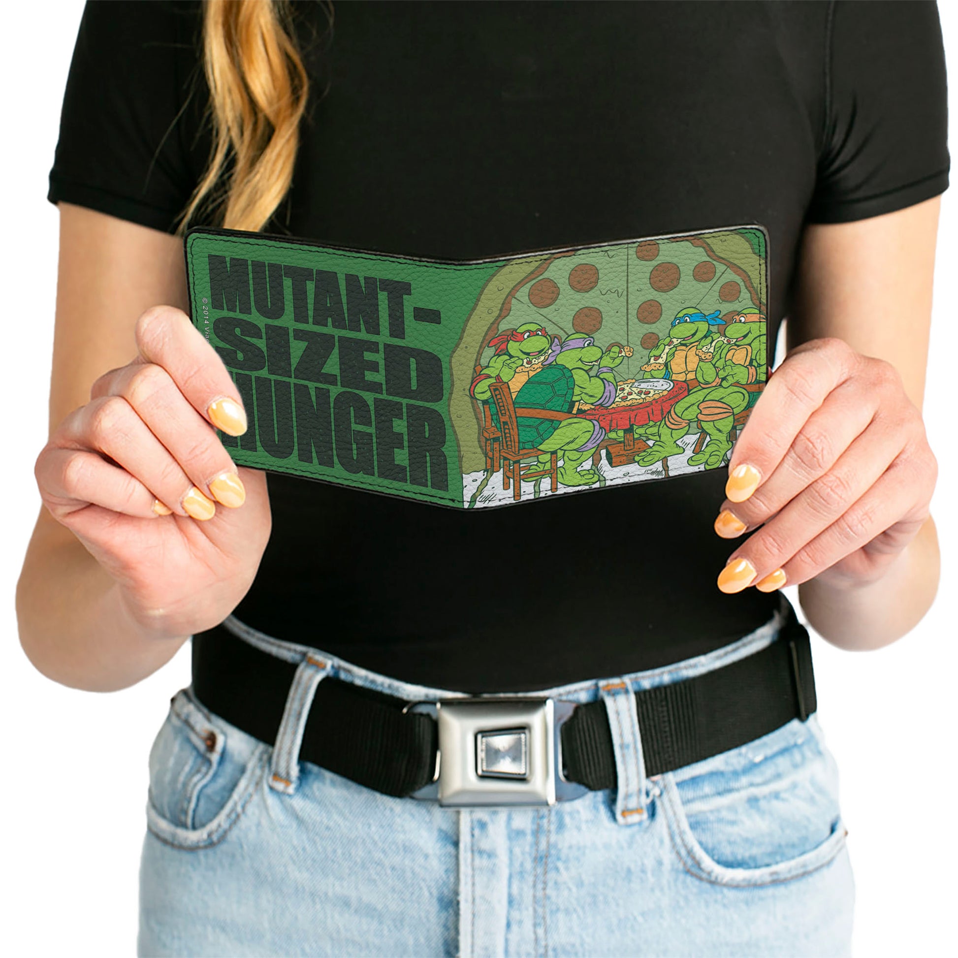 Bi-Fold Wallet - Classic TMNT Ninja Turtles Pizza Party + MUTANT SIZED HUNGER Green Black Bi-Fold Wallets Teenage Mutant Ninja Turtles