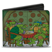 Bi-Fold Wallet - Classic TMNT Ninja Turtles Pizza Party + MUTANT SIZED HUNGER Green Black Bi-Fold Wallets Teenage Mutant Ninja Turtles
