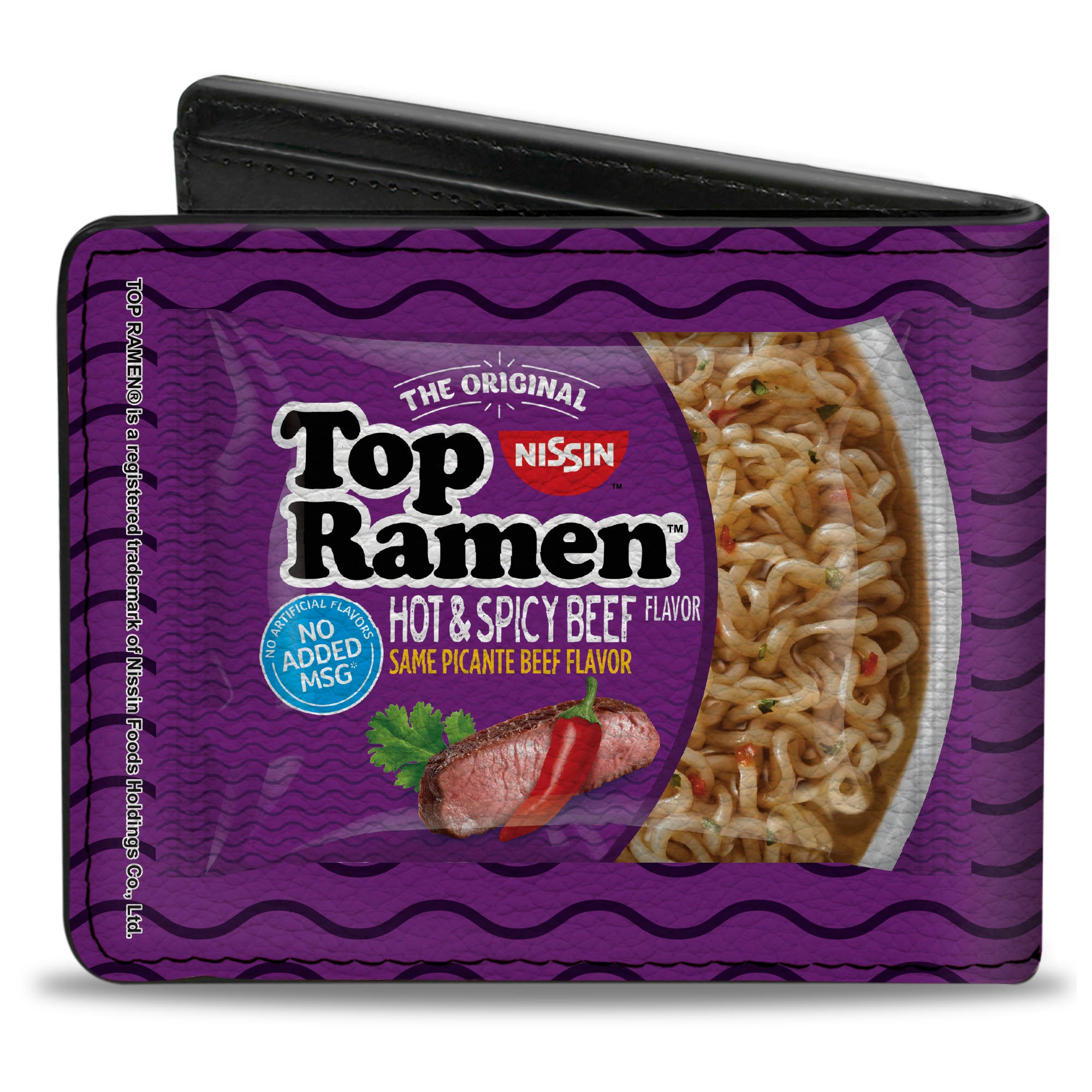Bi-Fold Wallet - Top Ramen Vivid Beef + Hot & Spicy Beef Packages Noodle Wave Red Purple Black Bi-Fold Wallets Nissin
