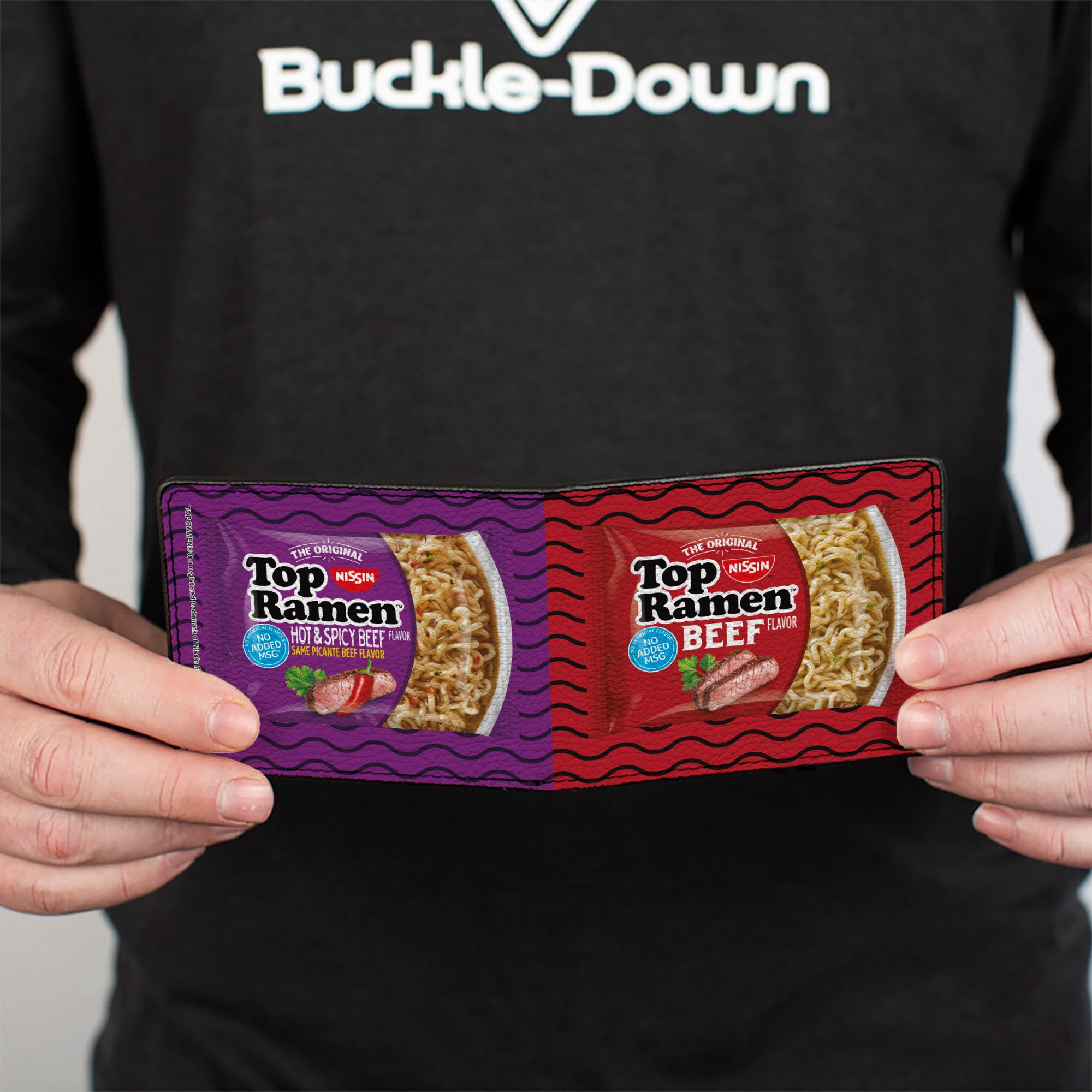 Bi-Fold Wallet - Top Ramen Vivid Beef + Hot & Spicy Beef Packages Noodle Wave Red Purple Black Bi-Fold Wallets Nissin