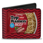 Bi-Fold Wallet - Top Ramen Vivid Beef + Hot & Spicy Beef Packages Noodle Wave Red Purple Black Bi-Fold Wallets Nissin
