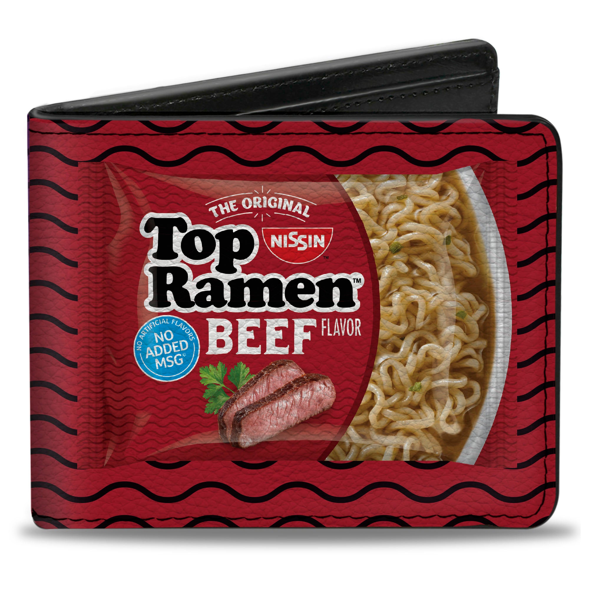 Bi-Fold Wallet - Top Ramen Vivid Beef + Hot & Spicy Beef Packages Noodle Wave Red Purple Black Bi-Fold Wallets Nissin