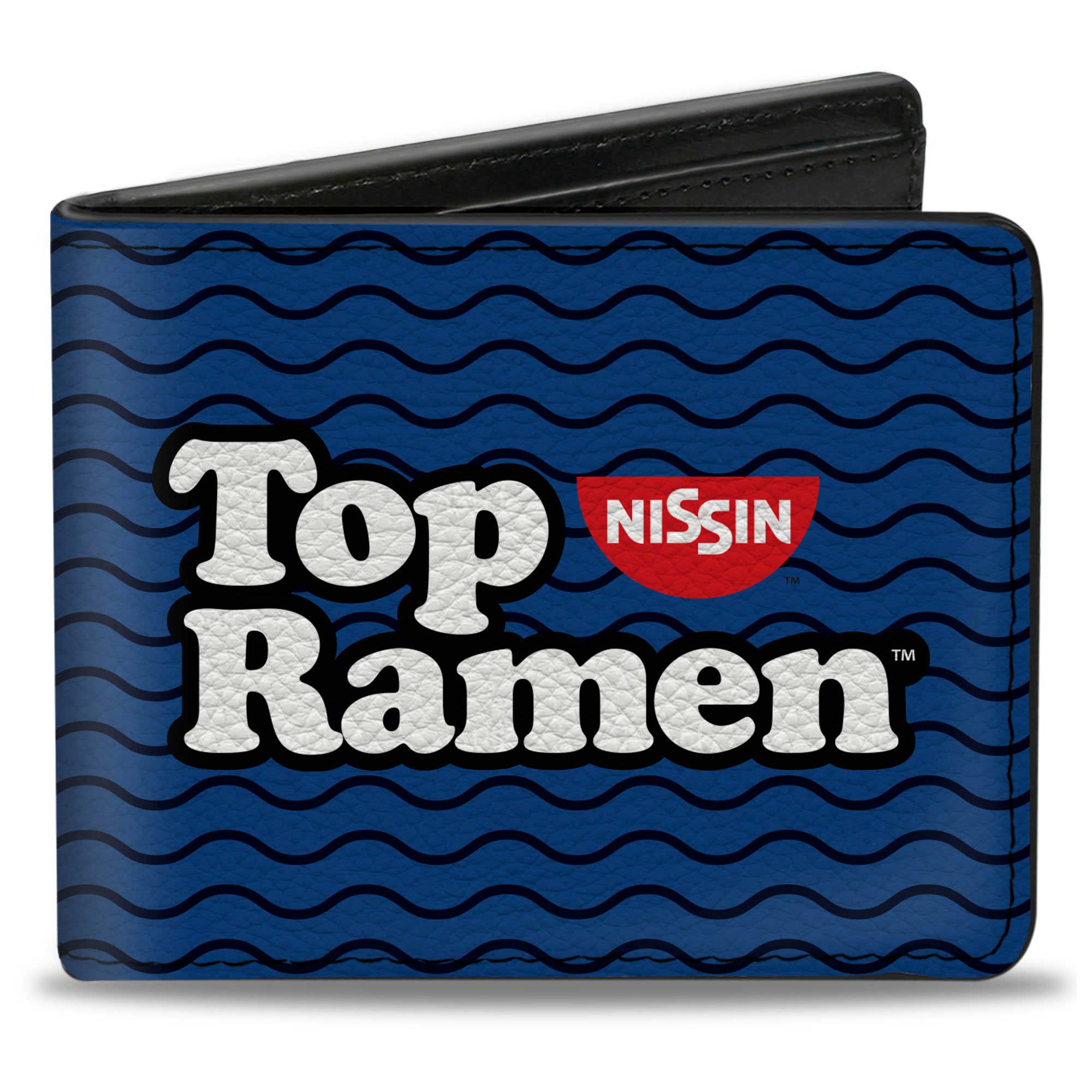 Bi-Fold Wallet - TOP RAMEN Noodle Wave Blue Black White Bi-Fold Wallets Nissin