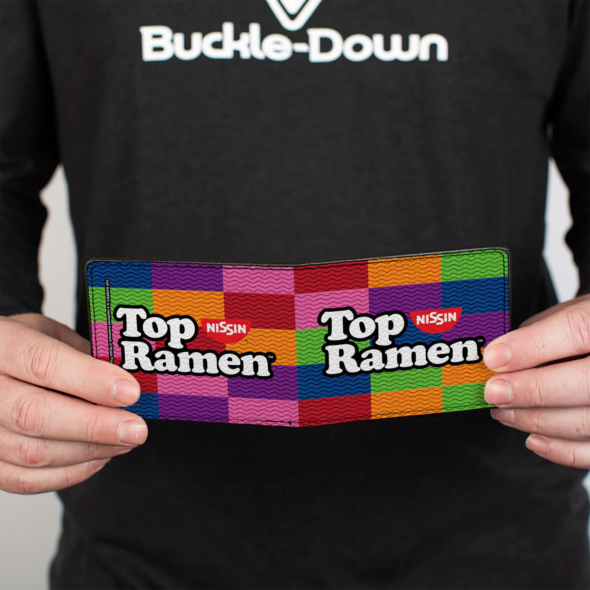 Bi-Fold Wallet - TOP RAMEN Noodle Wave Blocks Multi Color Black White Bi-Fold Wallets Nissin