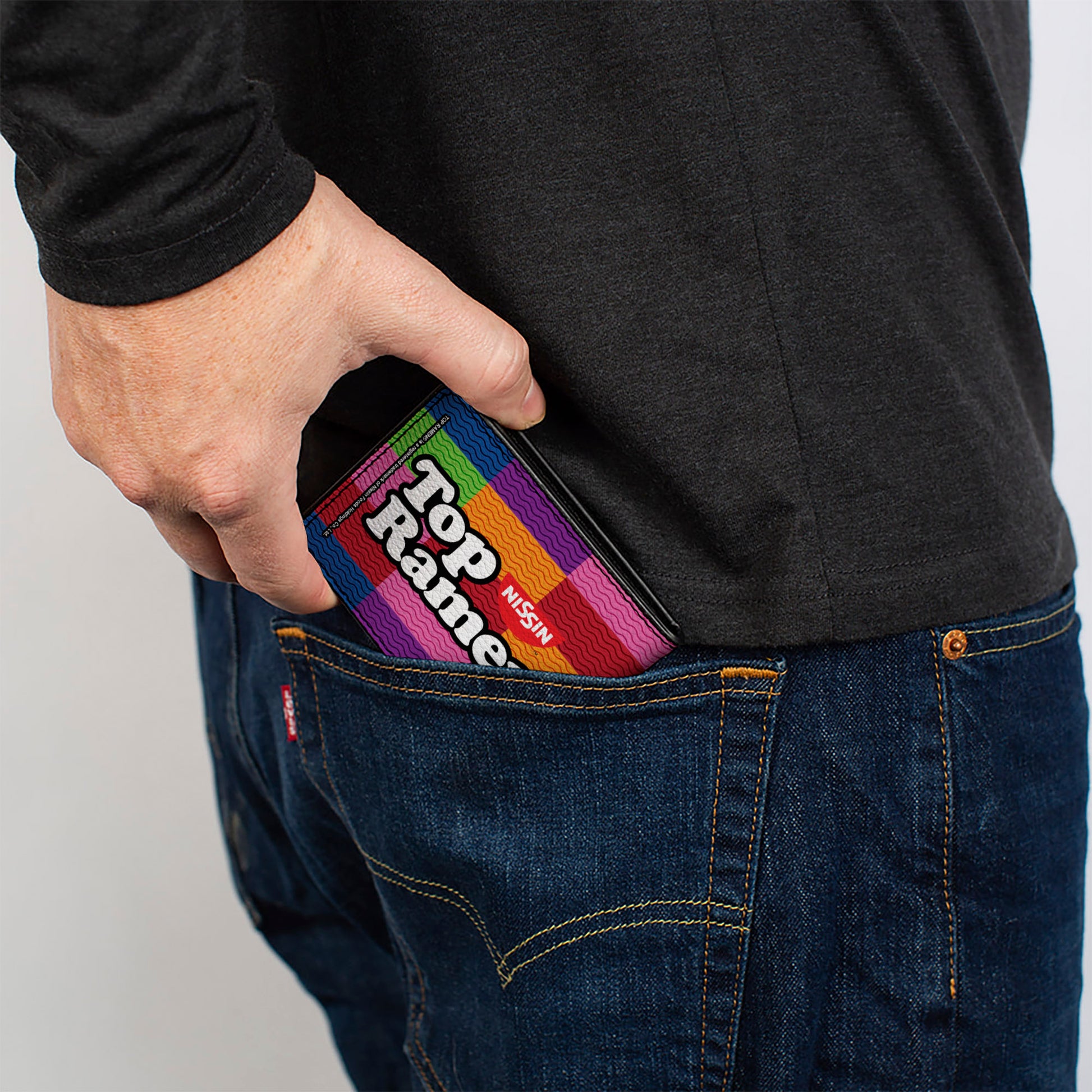 Bi-Fold Wallet - TOP RAMEN Noodle Wave Blocks Multi Color Black White Bi-Fold Wallets Nissin