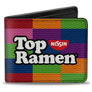 Bi-Fold Wallet - TOP RAMEN Noodle Wave Blocks Multi Color Black White Bi-Fold Wallets Nissin