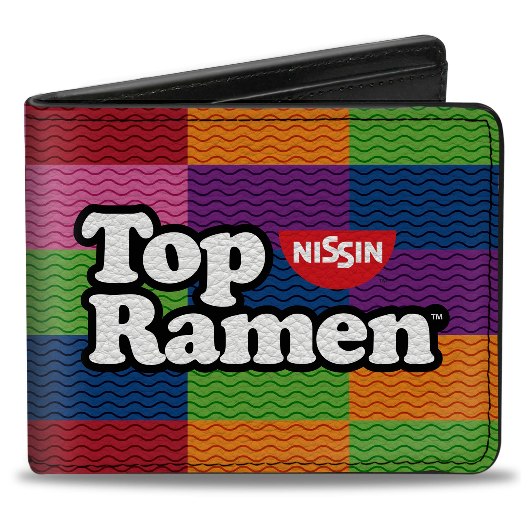 Bi-Fold Wallet - TOP RAMEN Noodle Wave Blocks Multi Color Black White Bi-Fold Wallets Nissin