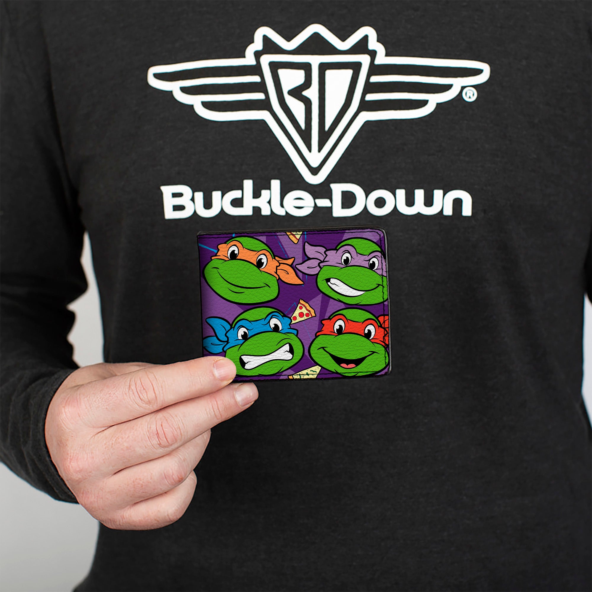 Bi-Fold Wallet - Classic TMNT Faces + I "PIZZA-HEART" TMNT Purple Pizza Bi-Fold Wallets Teenage Mutant Ninja Turtles