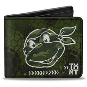 Bi-Fold Wallet - Classic Turtle Face CLOSE-UP Outline TMNT Turtle Shell Camo Olive White Bi-Fold Wallets Teenage Mutant Ninja Turtles