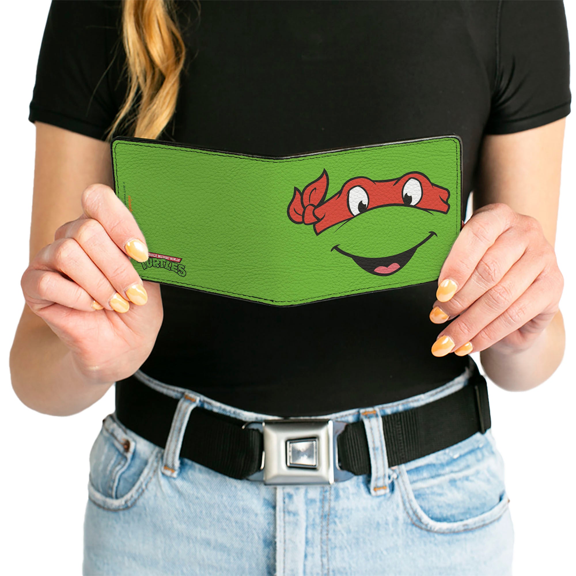 Bi-Fold Wallet - Classic TMNT Raphael Face CLOSE-UP Green Red Bi-Fold Wallets Teenage Mutant Ninja Turtles