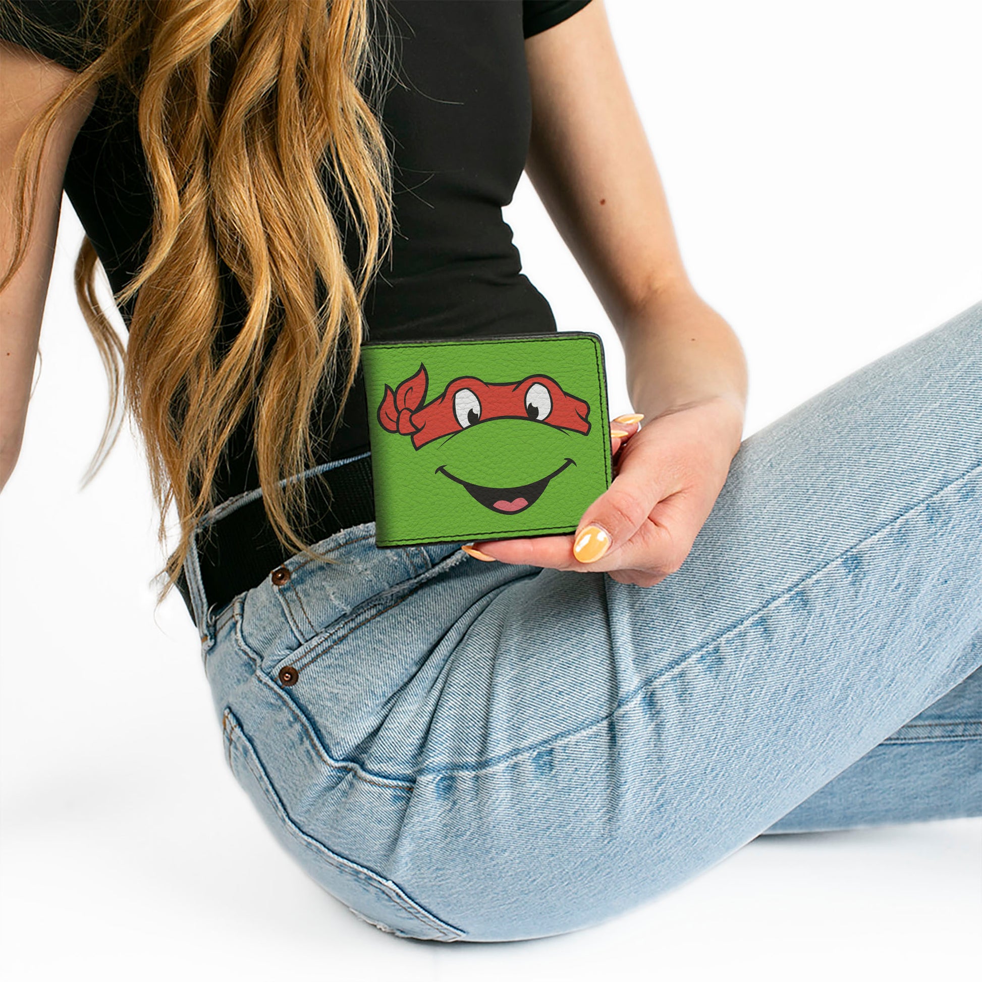 Bi-Fold Wallet - Classic TMNT Raphael Face CLOSE-UP Green Red Bi-Fold Wallets Teenage Mutant Ninja Turtles