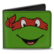 Bi-Fold Wallet - Classic TMNT Raphael Face CLOSE-UP Green Red Bi-Fold Wallets Teenage Mutant Ninja Turtles