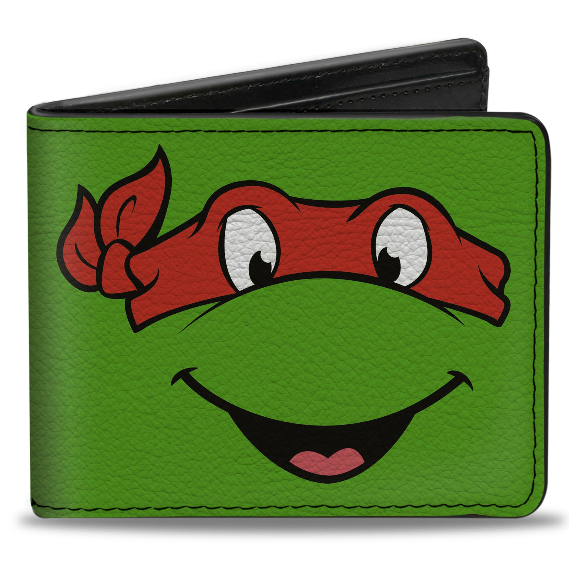 Bi-Fold Wallet - Classic TMNT Raphael Face CLOSE-UP Green Red Bi-Fold Wallets Teenage Mutant Ninja Turtles