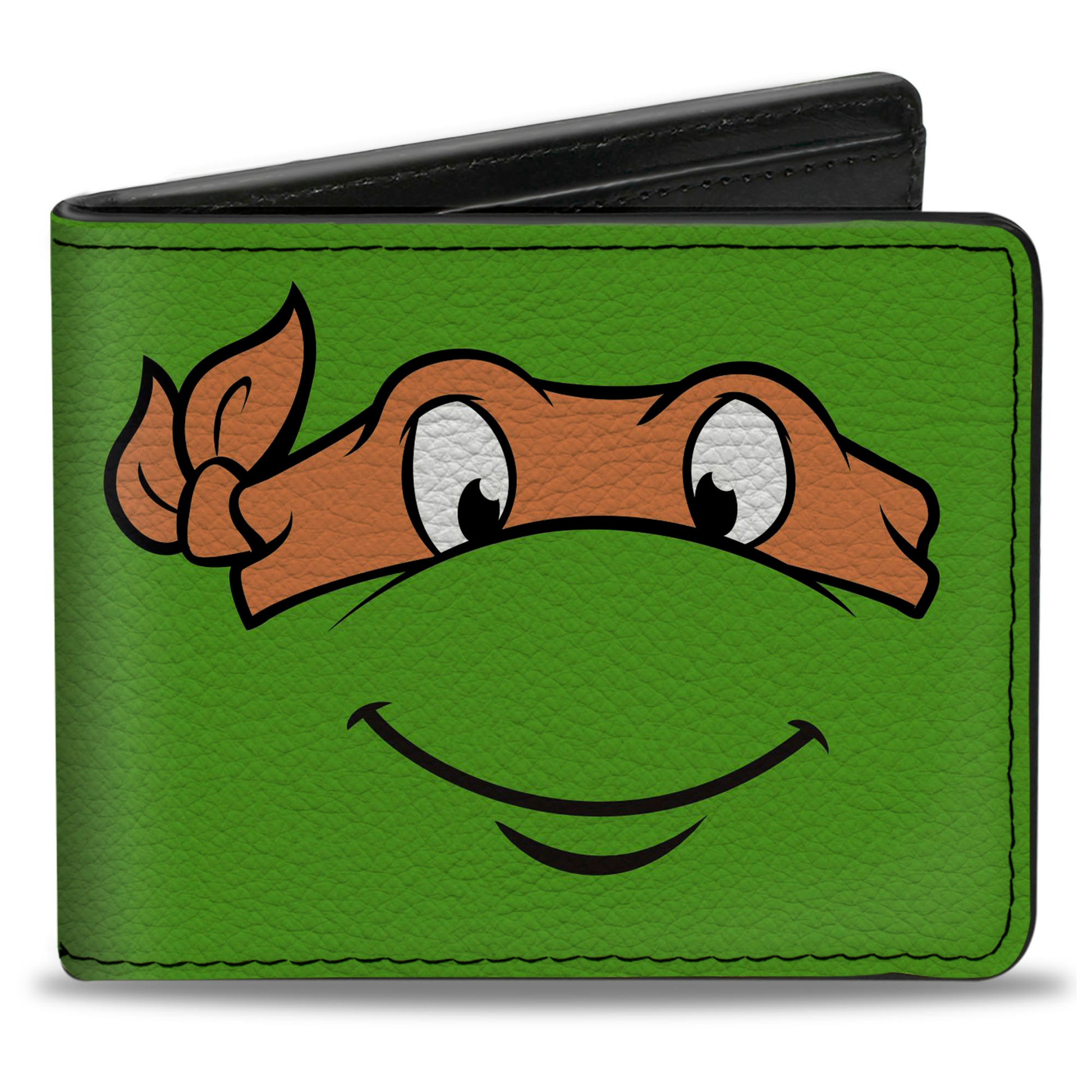 buckle down Bi-Fold Wallet - Classic TMNT Michaelangelo Face CLOSE-UP Green Orange