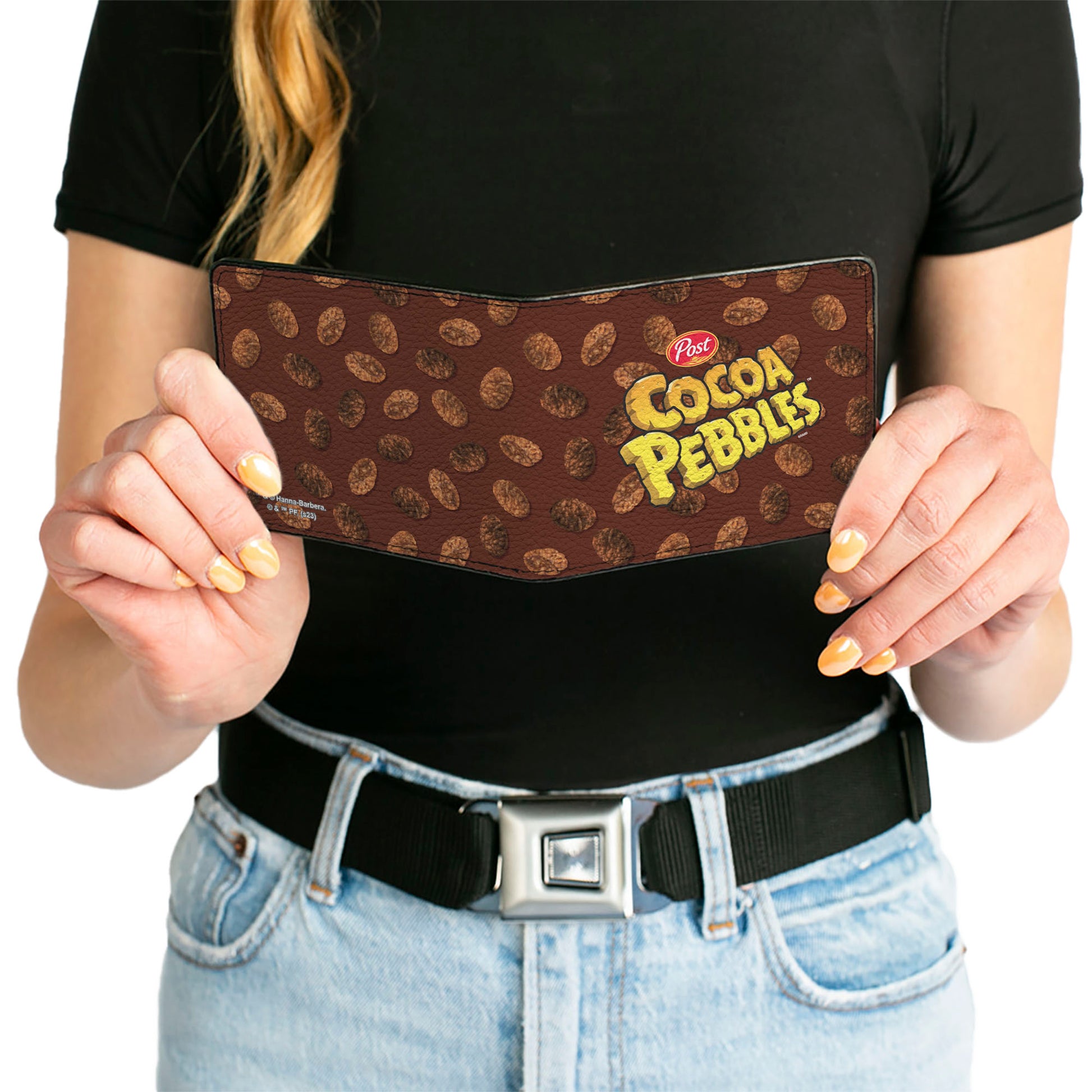 Bi-Fold Wallet - POST COCOA PEBBLES Centered Logo and Cereal Pebbles Scattered Browns Bi-Fold Wallets The Flintstones