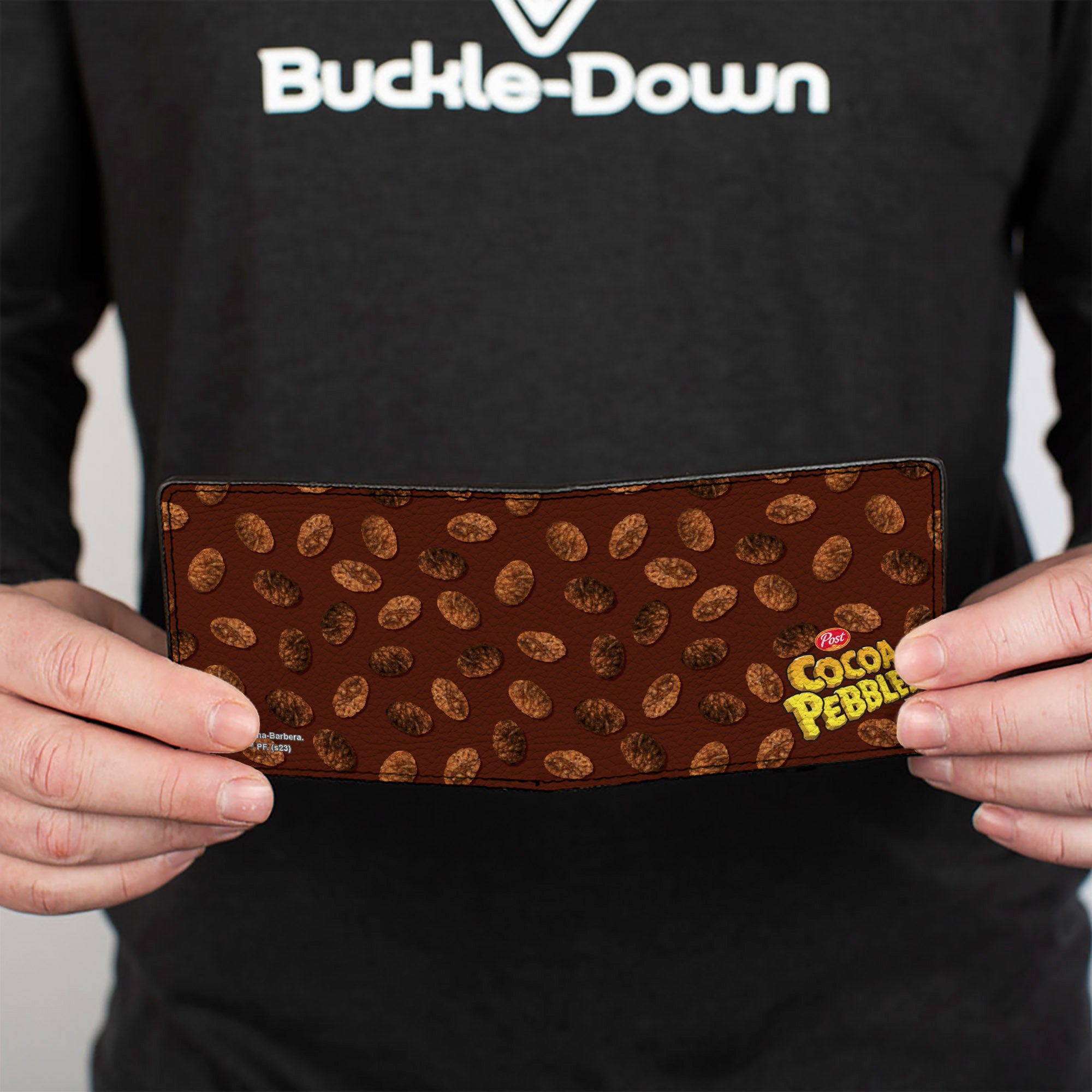 Bi-Fold Wallet - POST COCOA PEBBLES Corner Logo and Cereal Pebbles Scattered Browns Bi-Fold Wallets The Flintstones
