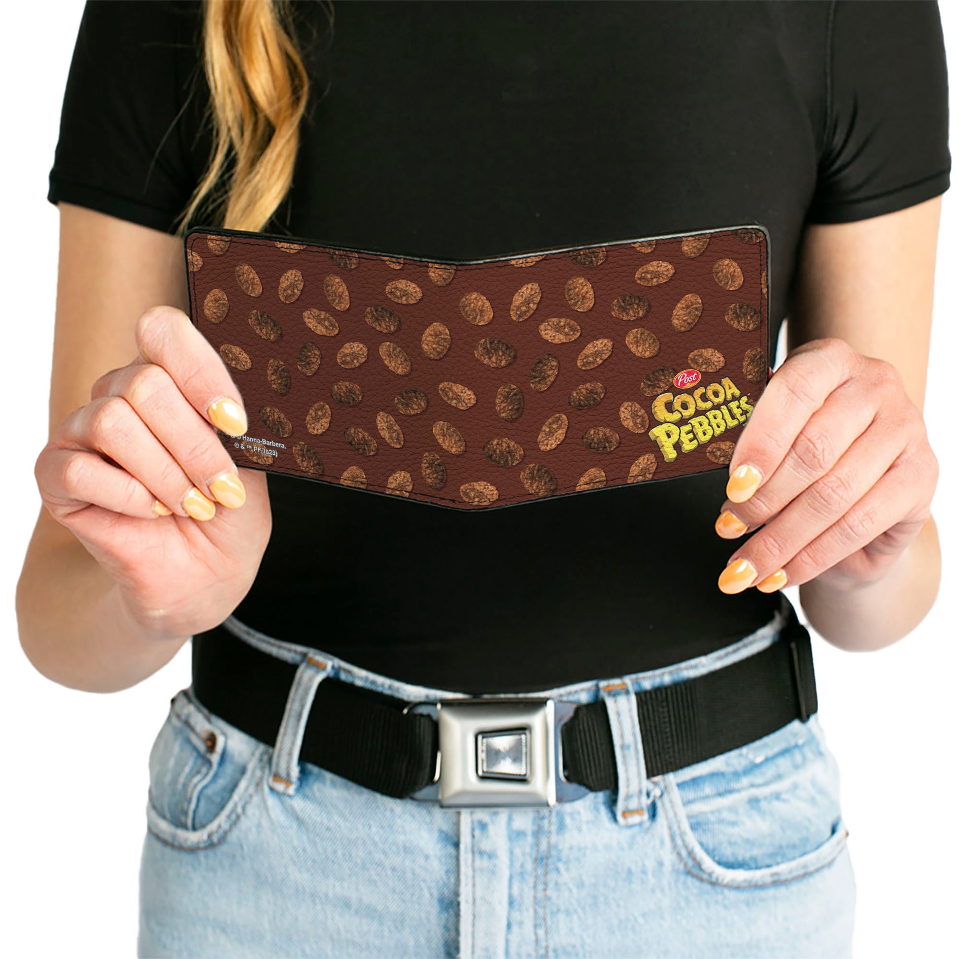 Bi-Fold Wallet - POST COCOA PEBBLES Corner Logo and Cereal Pebbles Scattered Browns Bi-Fold Wallets The Flintstones
