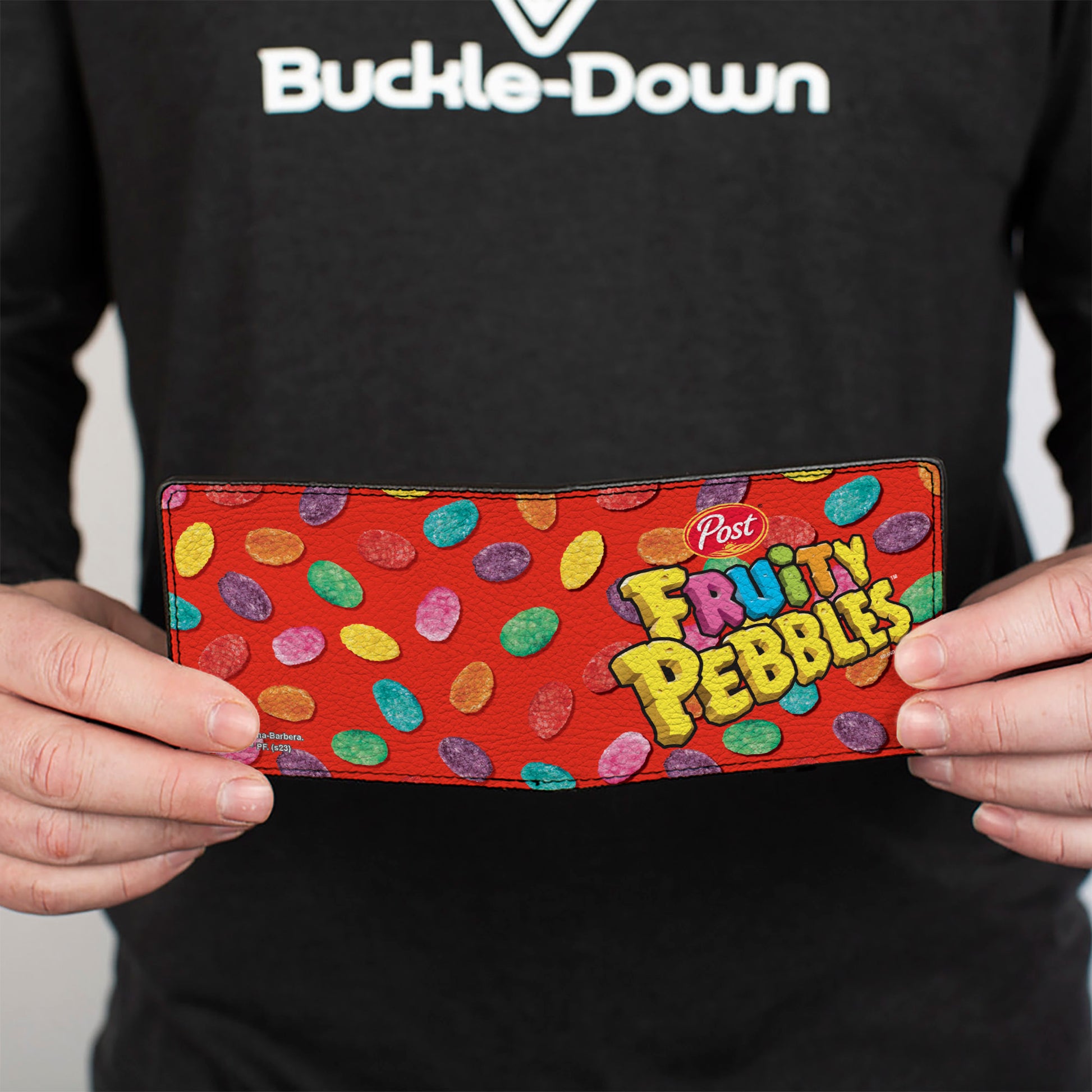Bi-Fold Wallet - POST FRUITY PEBBLES Centered Logo and Cereal Pebbles Scattered Red/Multi Color Bi-Fold Wallets The Flintstones