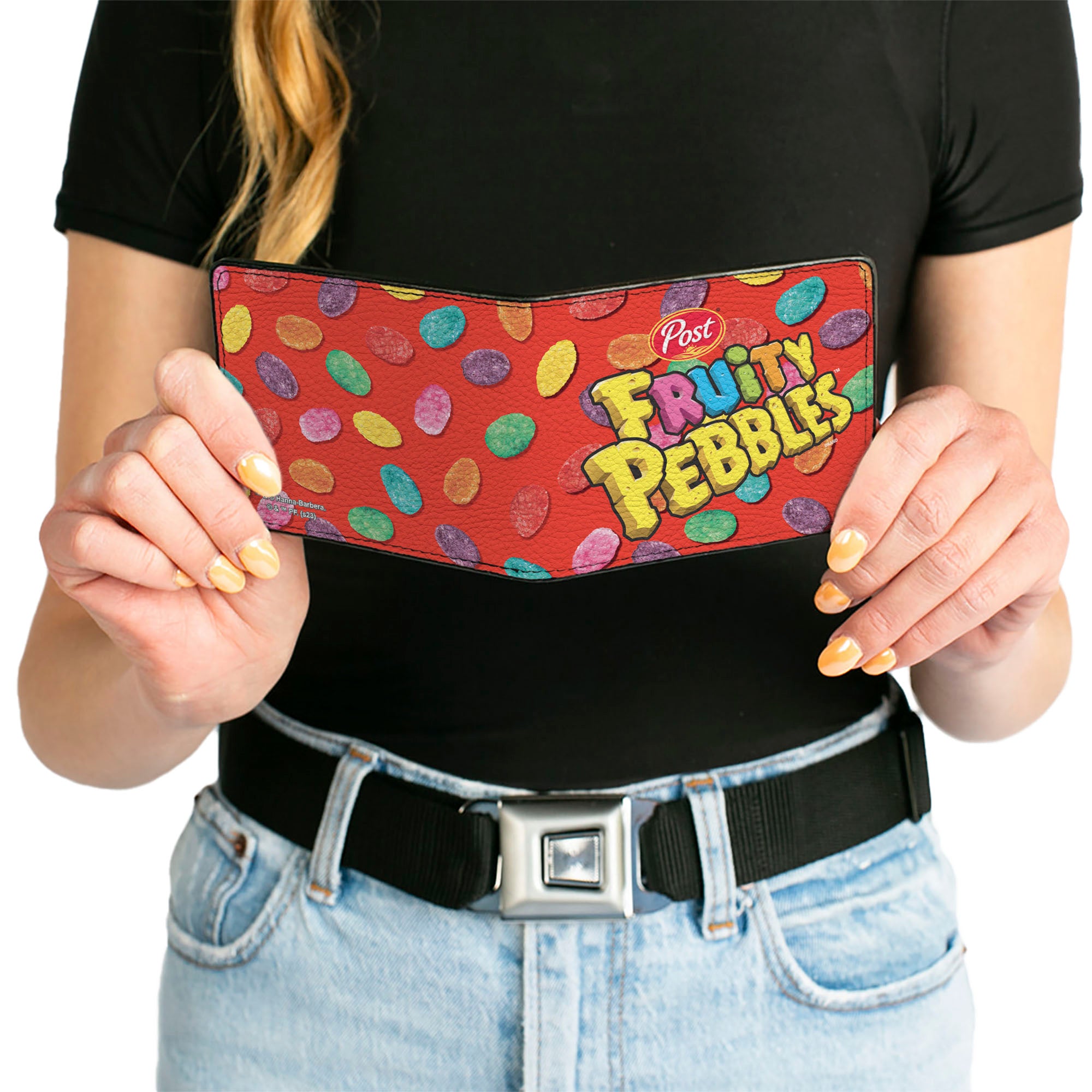 Bi-Fold Wallet - POST FRUITY PEBBLES Centered Logo and Cereal Pebbles Scattered Red/Multi Color Bi-Fold Wallets The Flintstones