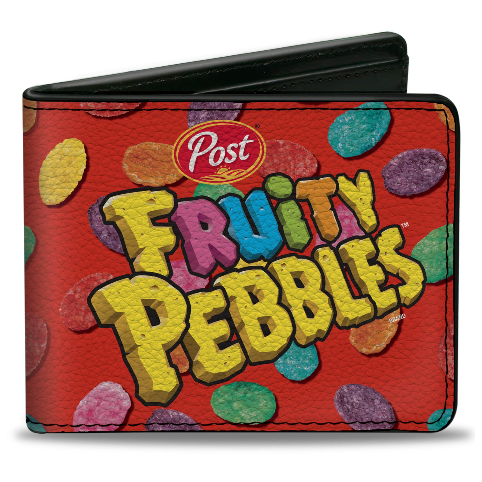 Bi-Fold Wallet - POST FRUITY PEBBLES Centered Logo and Cereal Pebbles Scattered Red/Multi Color Bi-Fold Wallets The Flintstones