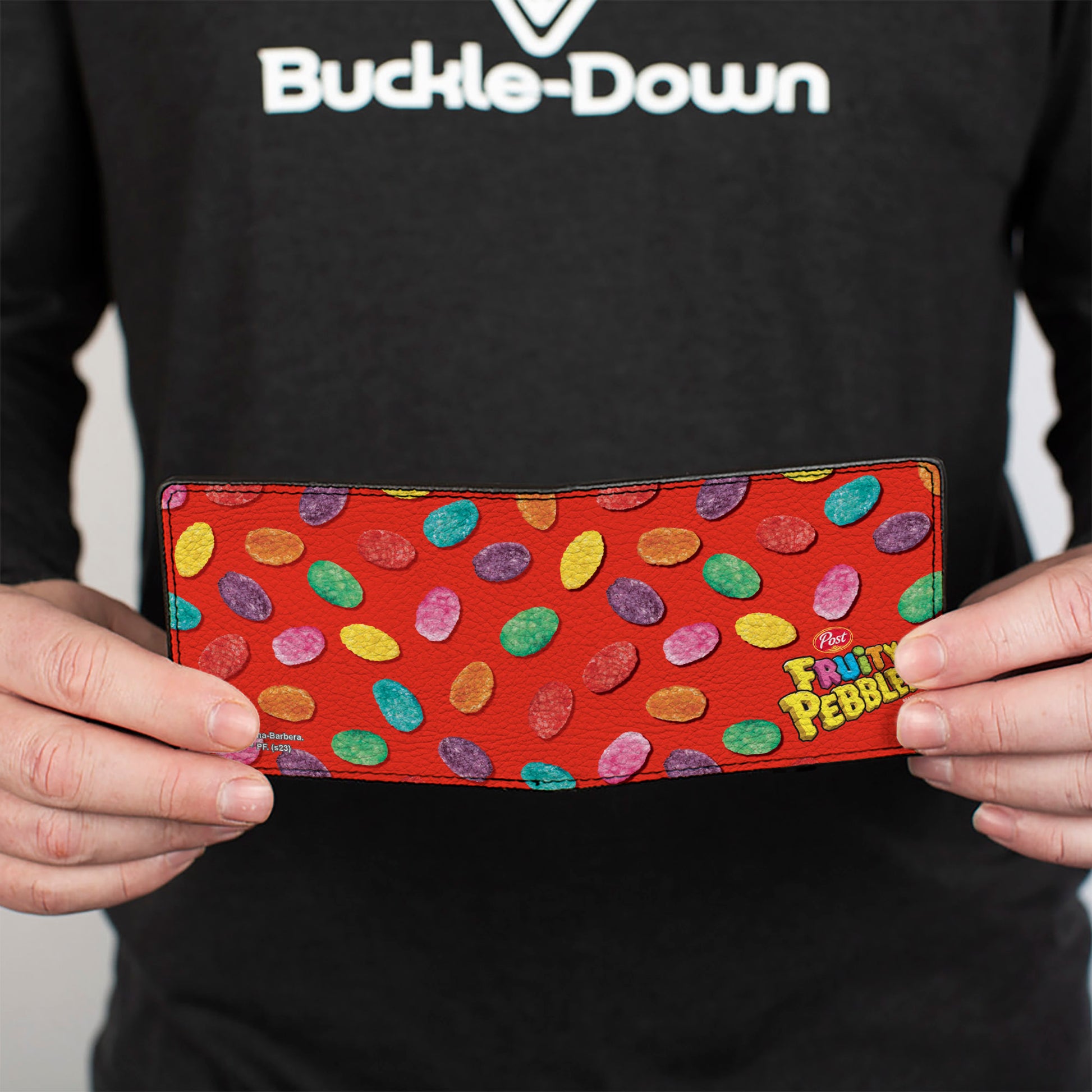 Bi-Fold Wallet - POST FRUITY PEBBLES Corner Logo and Cereal Pebbles Scattered Red/Multi Color Bi-Fold Wallets The Flintstones