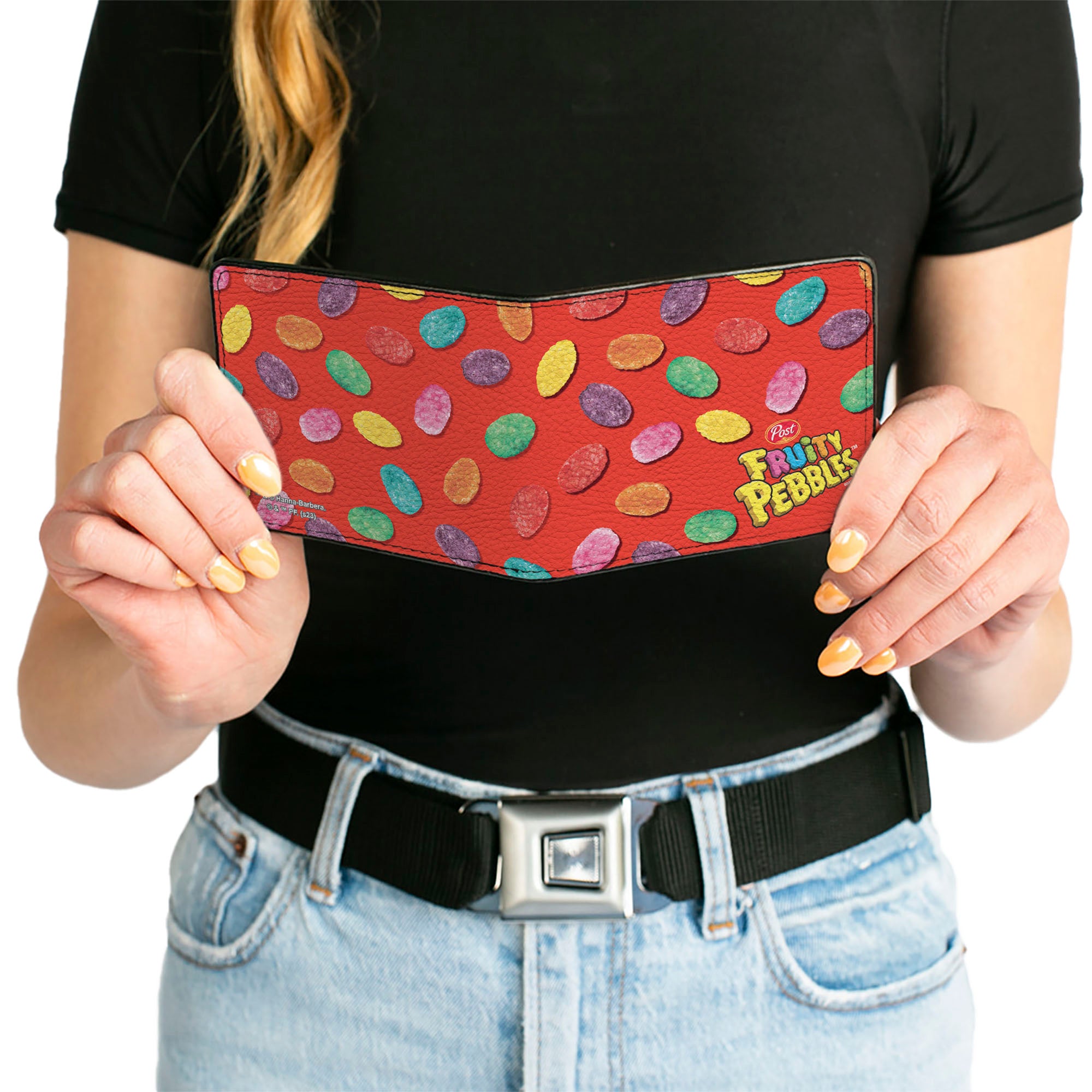 Bi-Fold Wallet - POST FRUITY PEBBLES Corner Logo and Cereal Pebbles Scattered Red/Multi Color Bi-Fold Wallets The Flintstones
