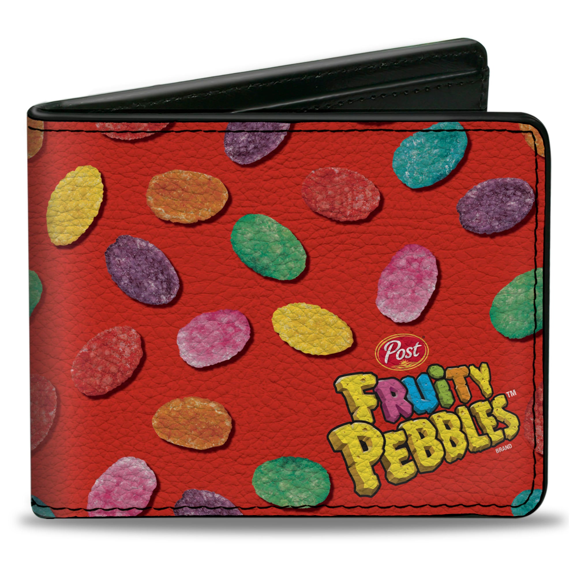 Bi-Fold Wallet - POST FRUITY PEBBLES Corner Logo and Cereal Pebbles Scattered Red/Multi Color Bi-Fold Wallets The Flintstones