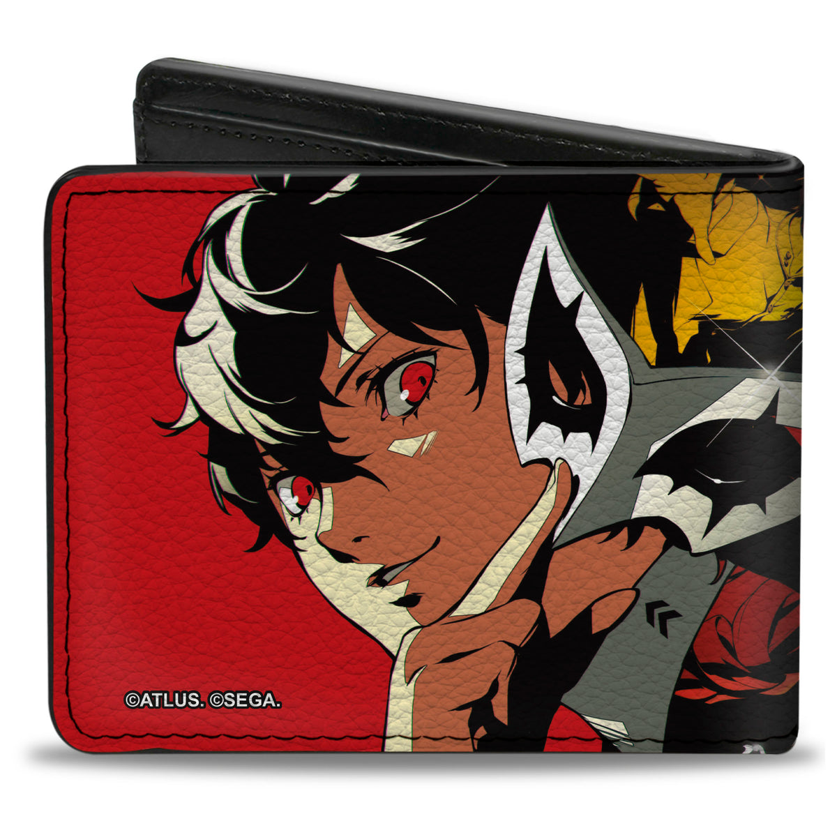 Bi-Fold Wallet - Persona 5 Ren Amamiya Joker Pose and Character Collage Red Bi-Fold Wallets Persona 5