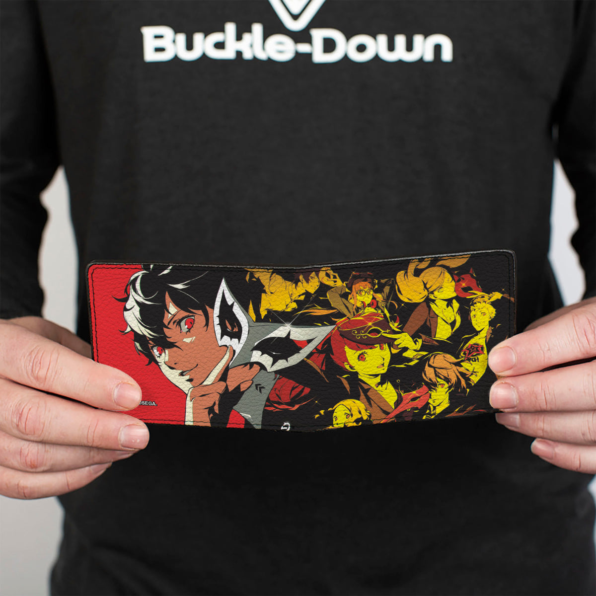 Bi-Fold Wallet - Persona 5 Ren Amamiya Joker Pose and Character Collage Red Bi-Fold Wallets Persona 5