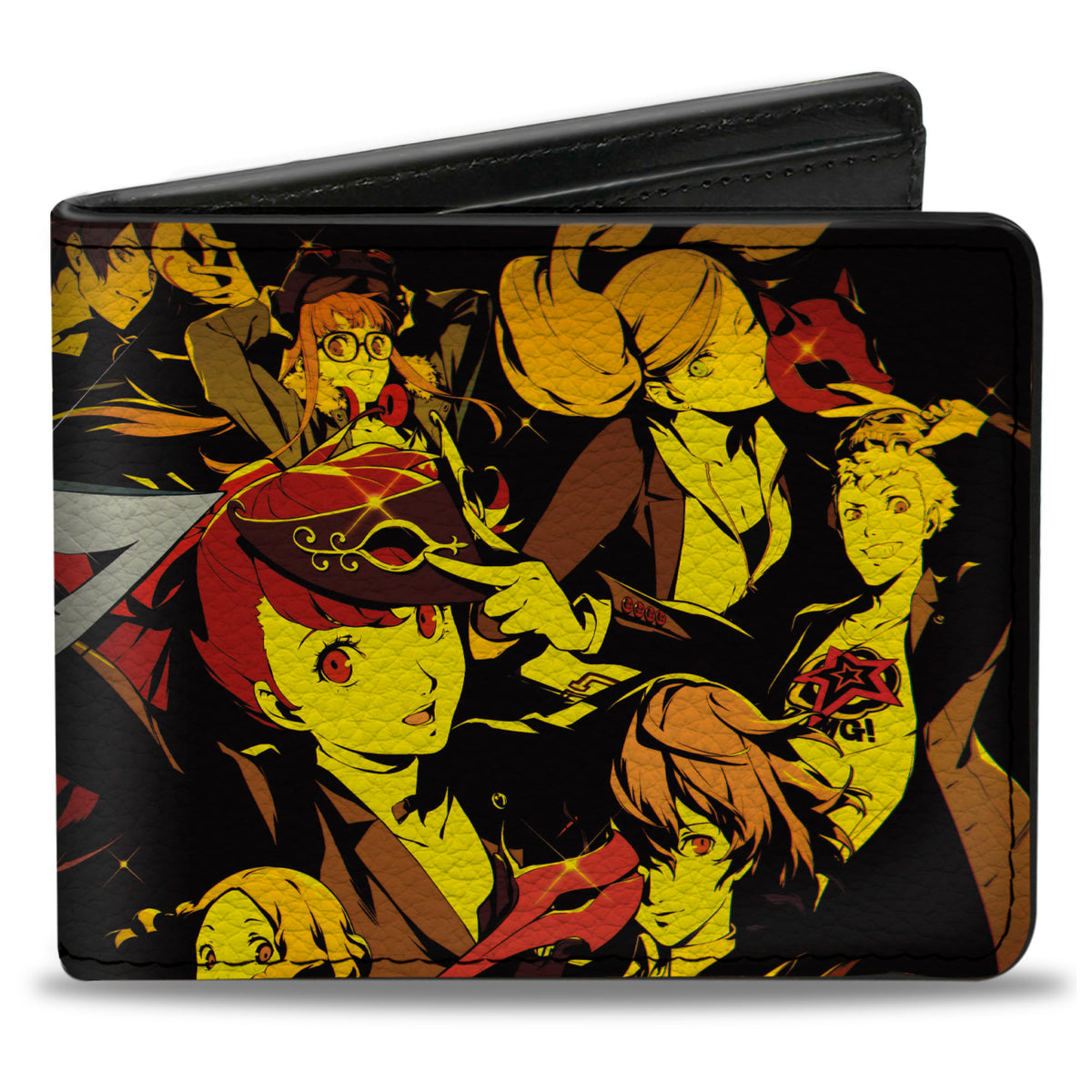 Bi-Fold Wallet - Persona 5 Ren Amamiya Joker Pose and Character Collage Red Bi-Fold Wallets Persona 5